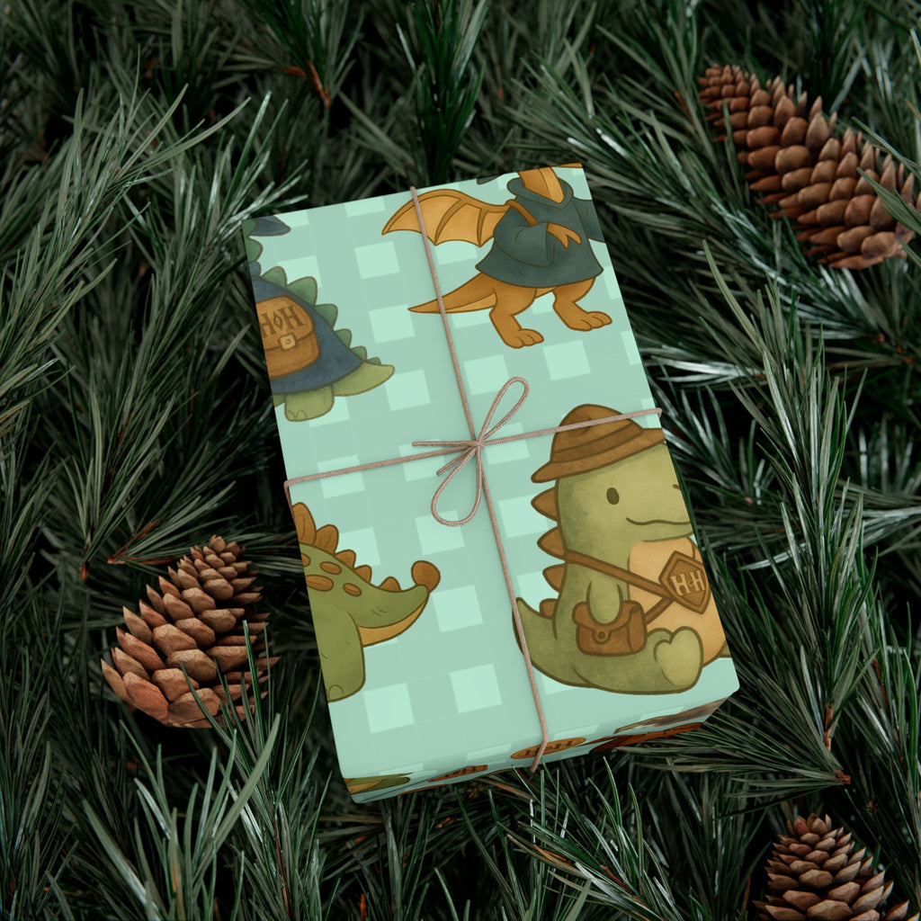 Dinosaur Gift Wrap Papers, Adventurous Holiday Gift RPG wrapping paper
