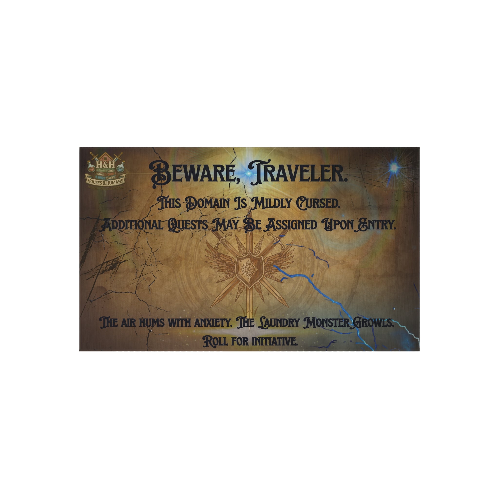 Beware, Traveler Doormat – Fantasy Rug for Gamers, Nerds & RPG Fans