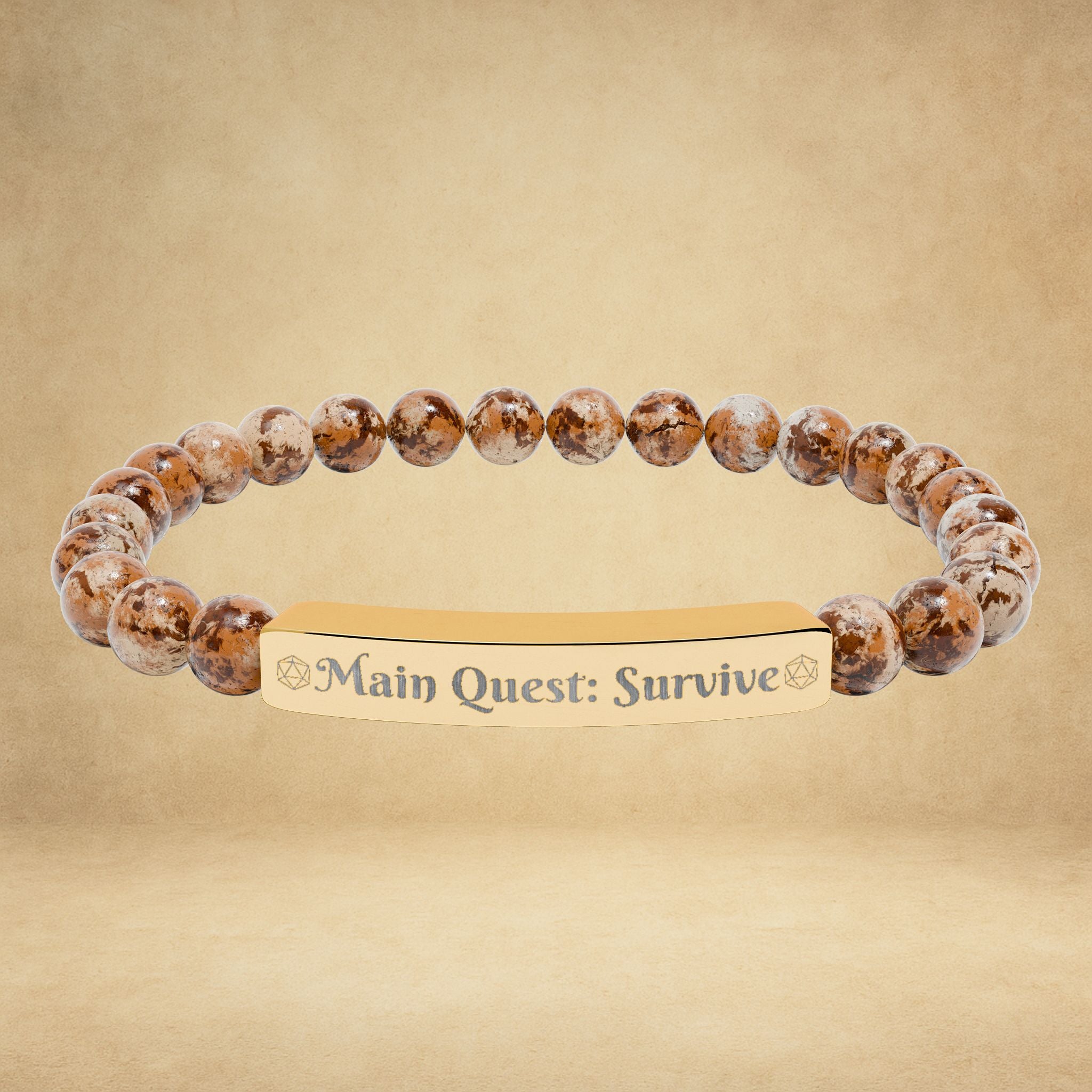 Main Quest: Survive - Engraved Natural Stone Stretch Bracelet