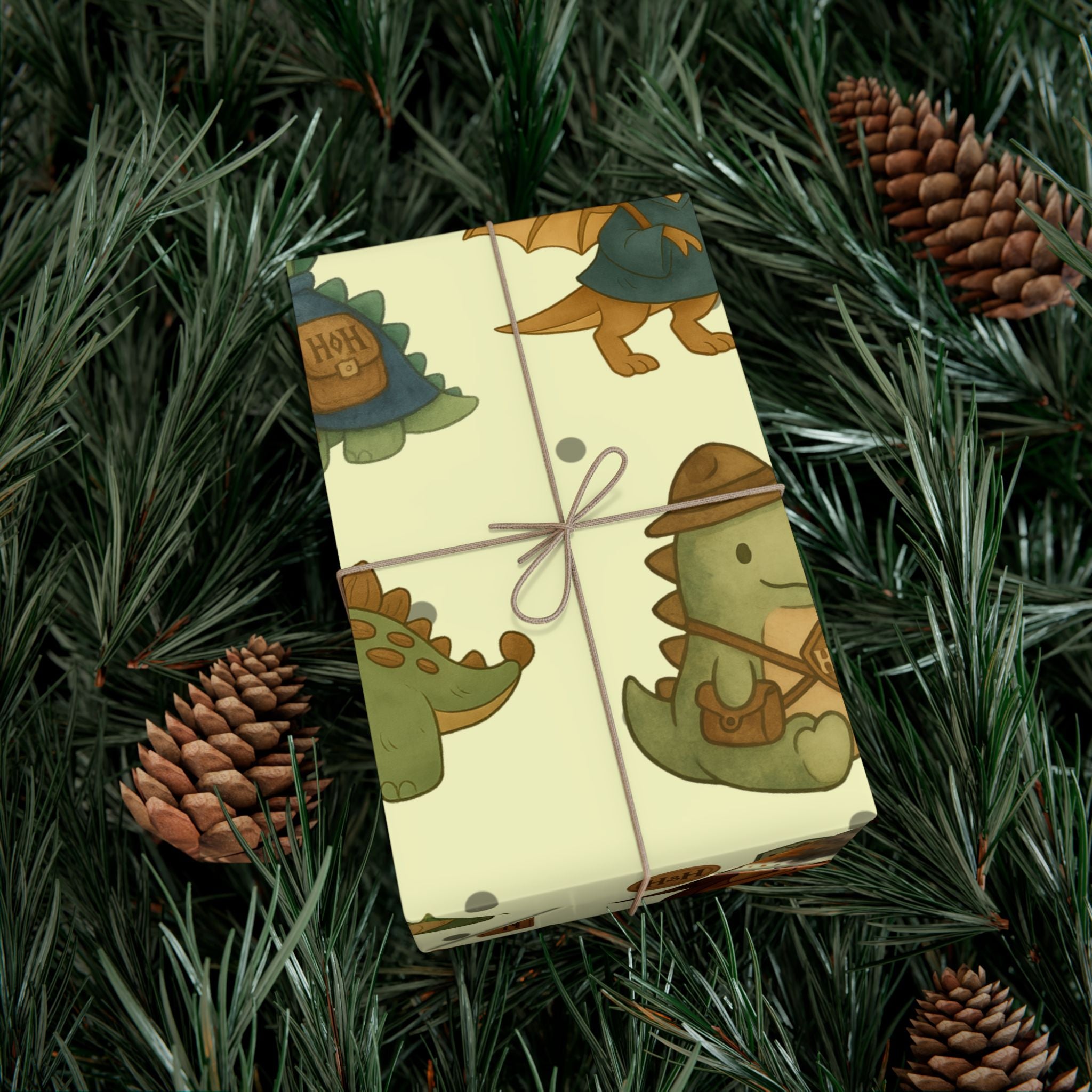 Dinosaur Gift Wrap Papers, Adventurous Holiday Gift RPG wrapping paper