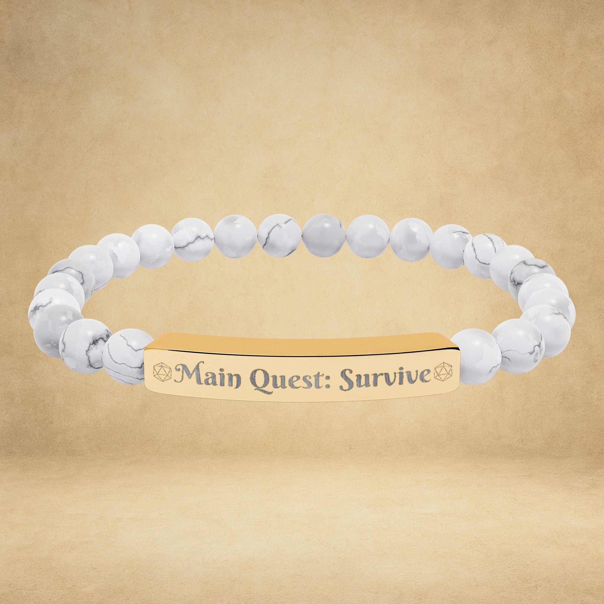 Main Quest: Survive - Engraved Natural Stone Stretch Bracelet