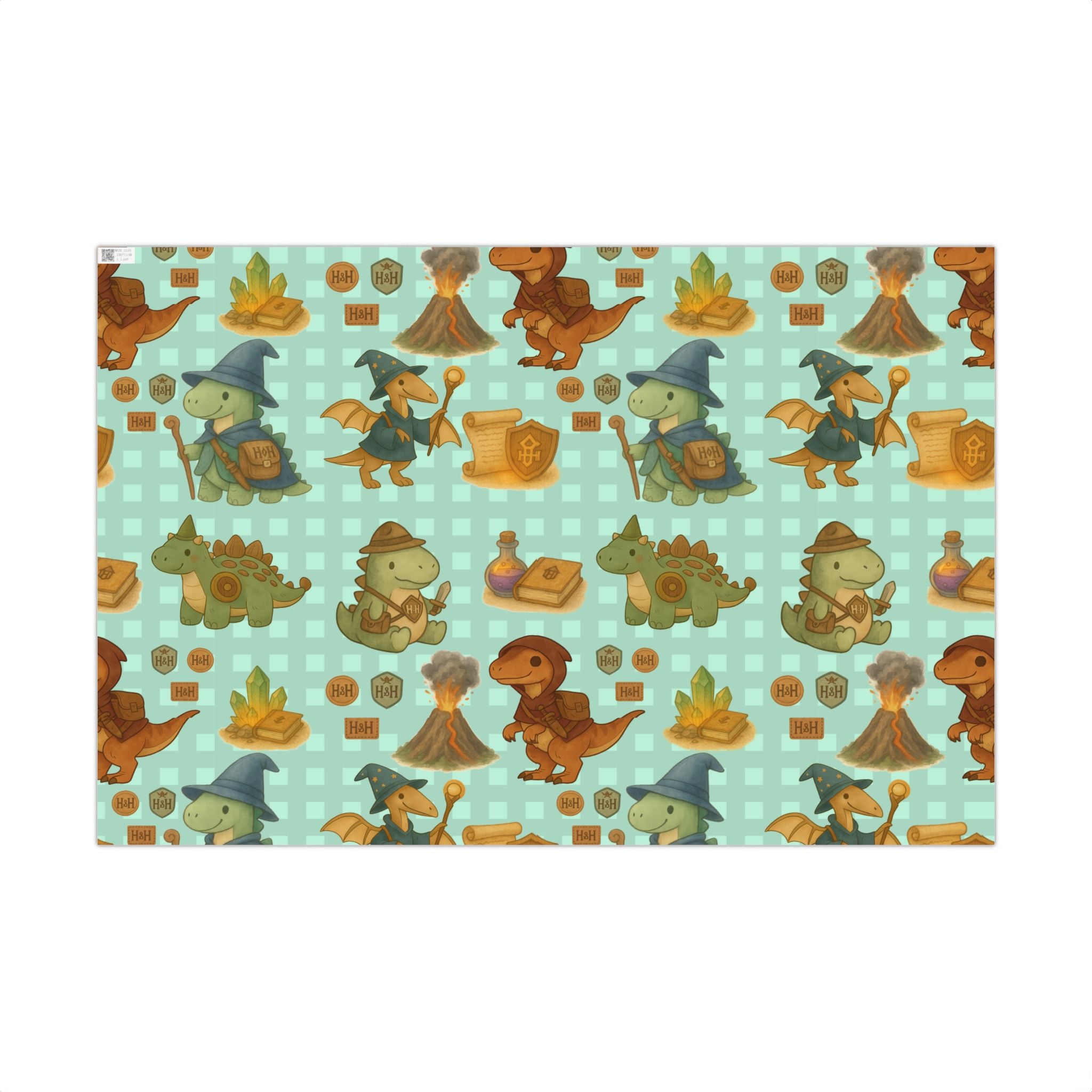 Dinosaur Gift Wrap Papers, Adventurous Holiday Gift RPG wrapping paper