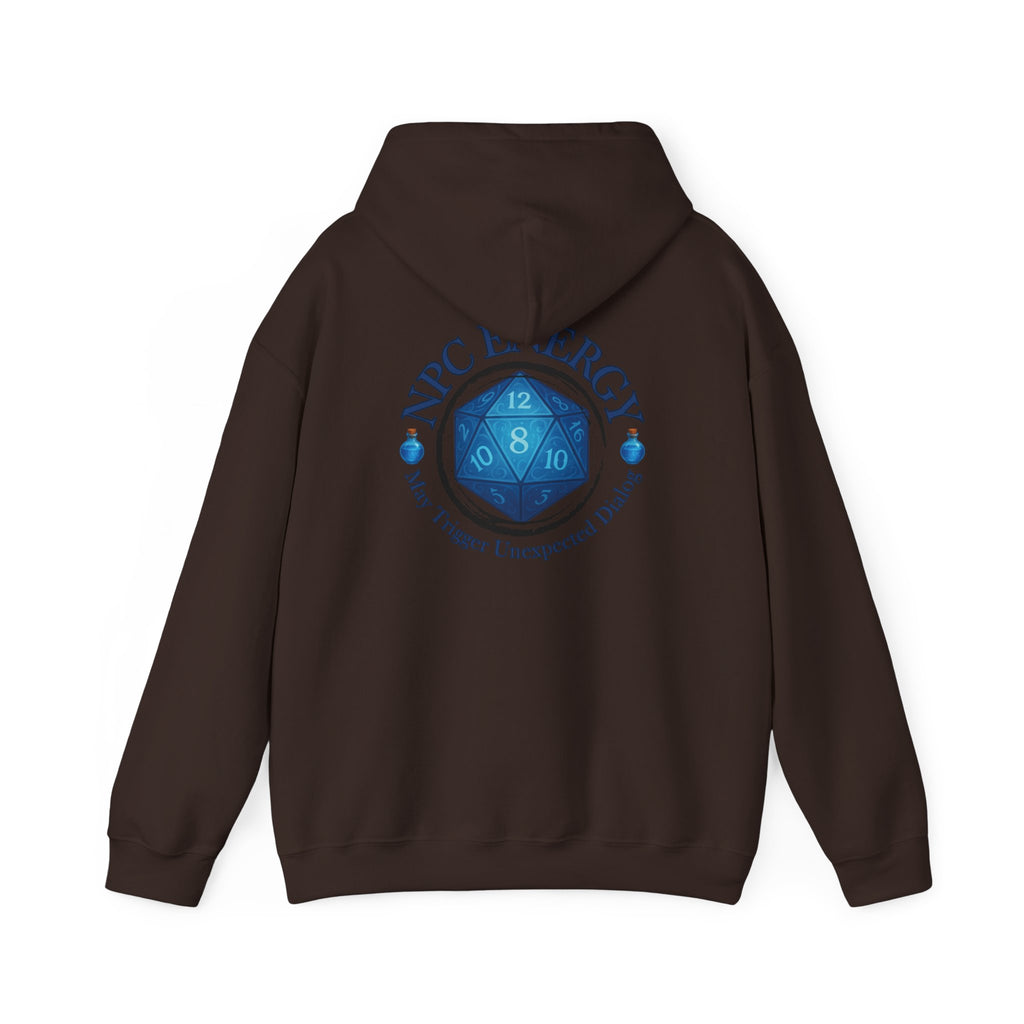 Funny Gamer Hoodie – NPC Energy Sweatshirt with D20 Dice & Dialogue Trigger Warning