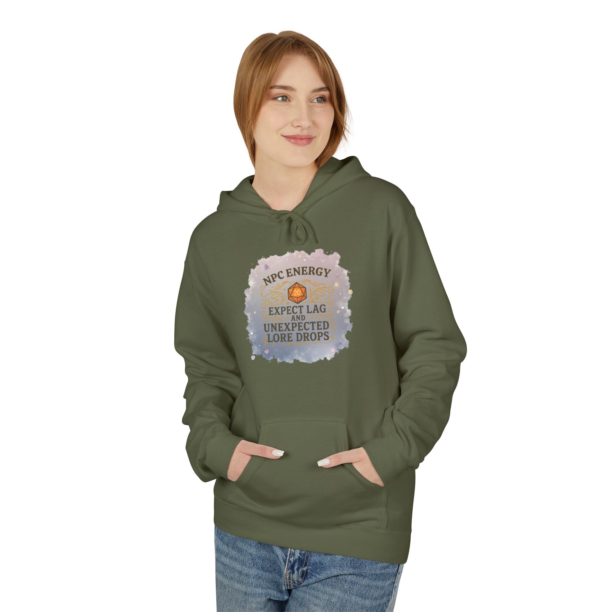 NPC Energy Hoodie – Funny Gamer Hoodie with Lore Drops & Lag Warning (RPG Style)