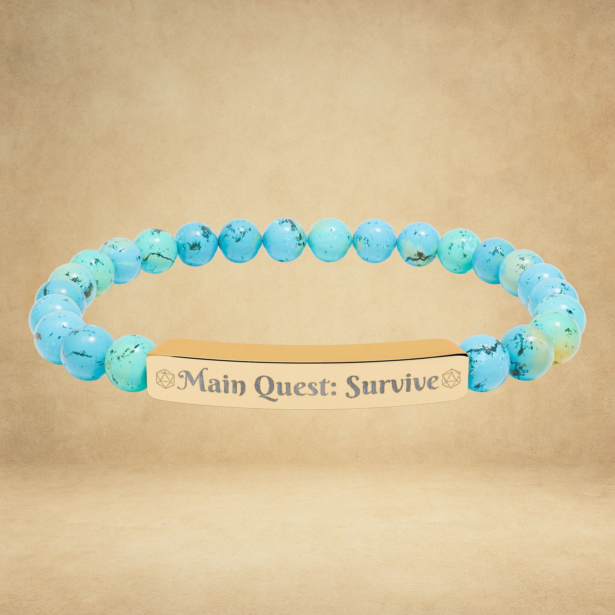 Main Quest: Survive - Engraved Natural Stone Stretch Bracelet