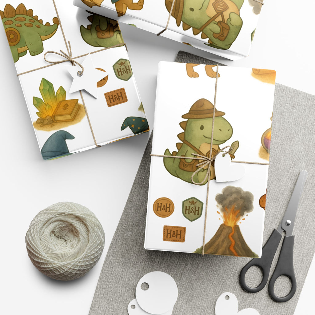 Dinosaur Gift Wrap Papers, Adventurous Holiday Gift RPG wrapping paper