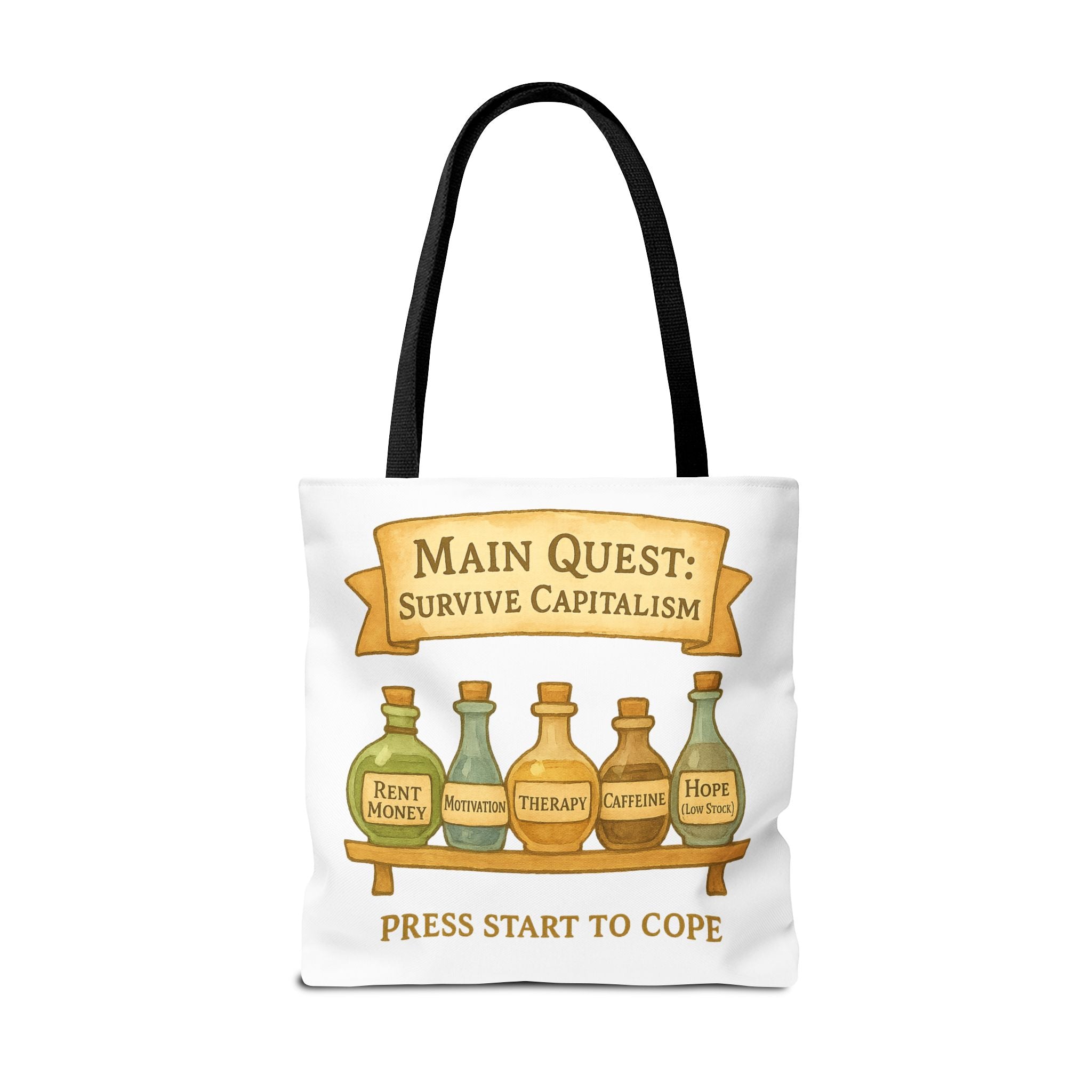 Main Quest Tote Bag – Survive Capitalism | Funny Gamer Gift & Eco-Friendly Shopping Tote