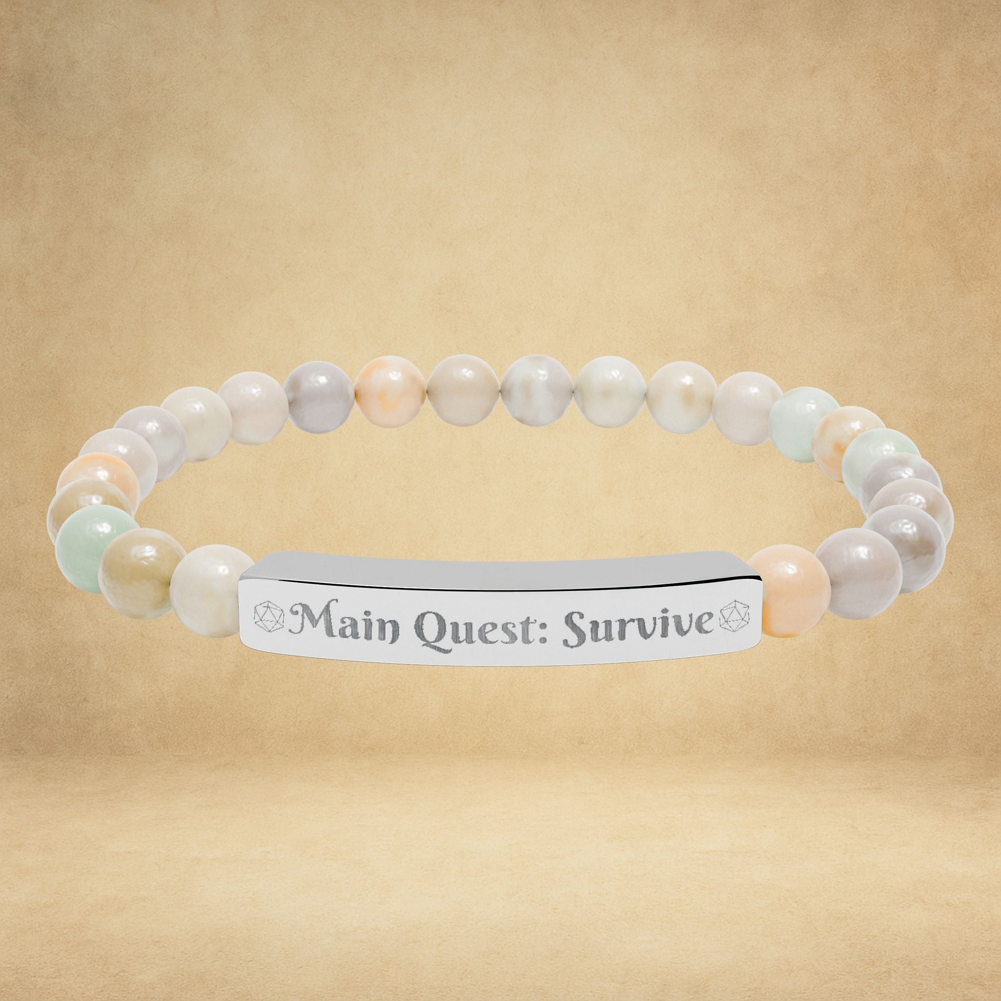Main Quest: Survive - Engraved Natural Stone Stretch Bracelet