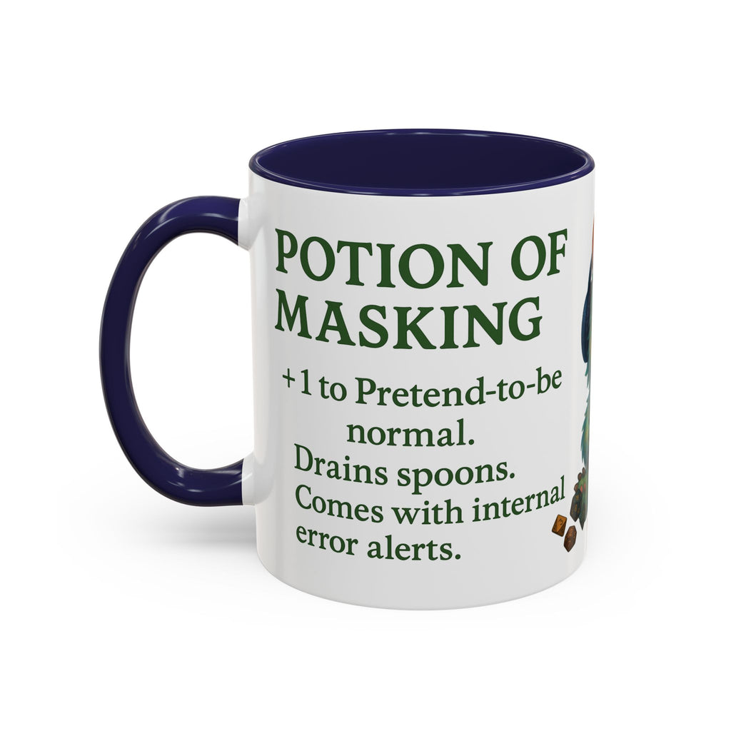 Neurodivergent Mug – 'Potion of Masking' Coffee Cup with Cute Autism Monster Art