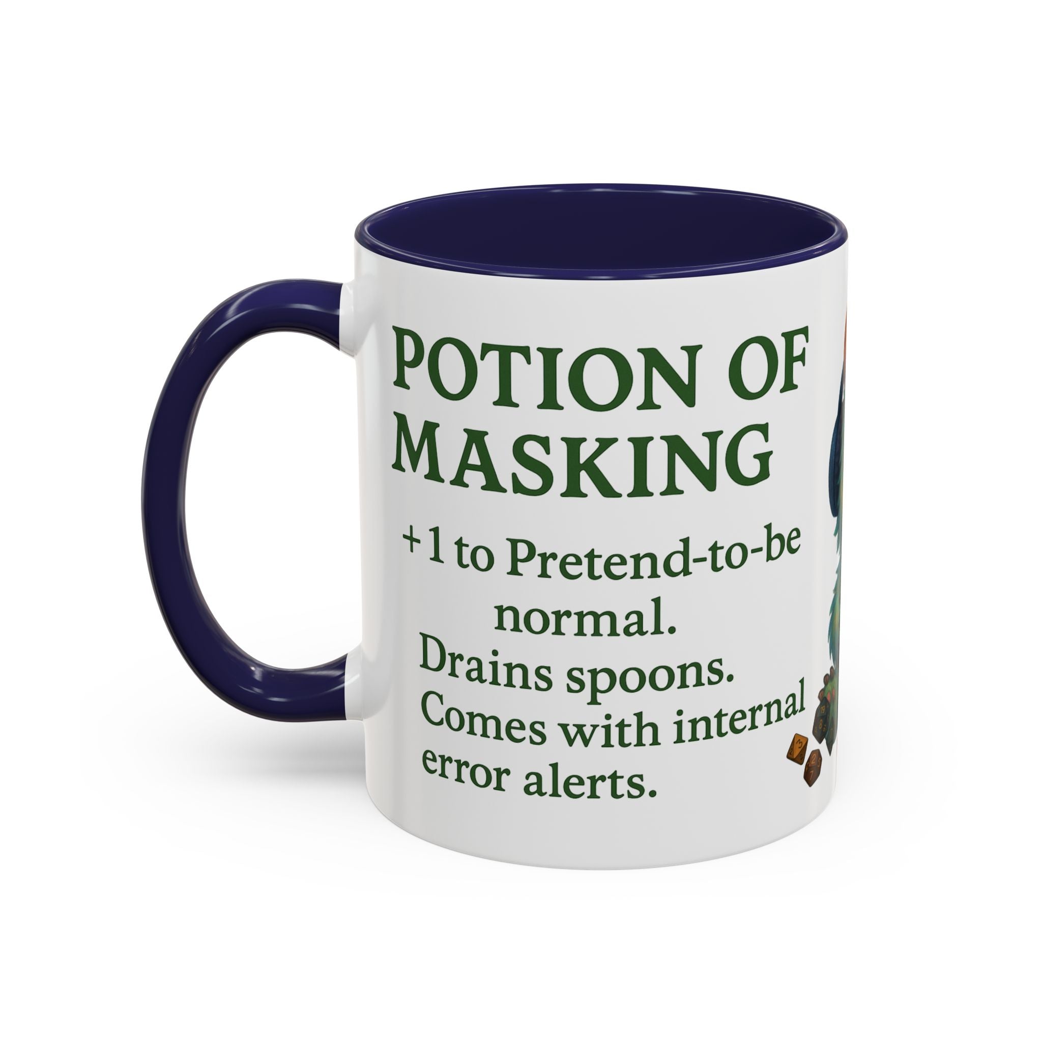 Neurodivergent Mug – 'Potion of Masking' Coffee Cup with Cute Autism Monster Art