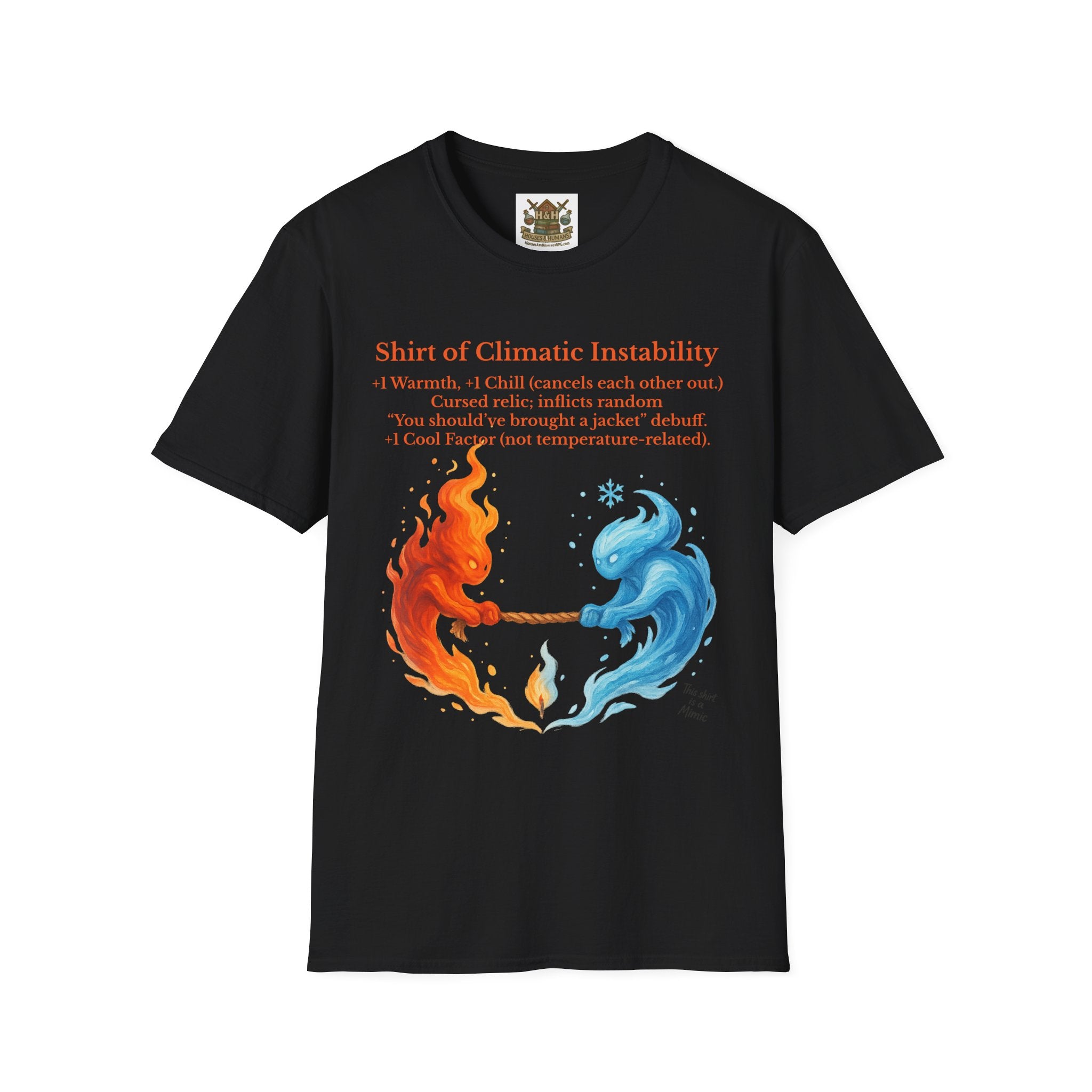 Funny RPG Shirt – ‘Shirt of Climatic Instability’ Cursed Relic Tee by Houses & Humans