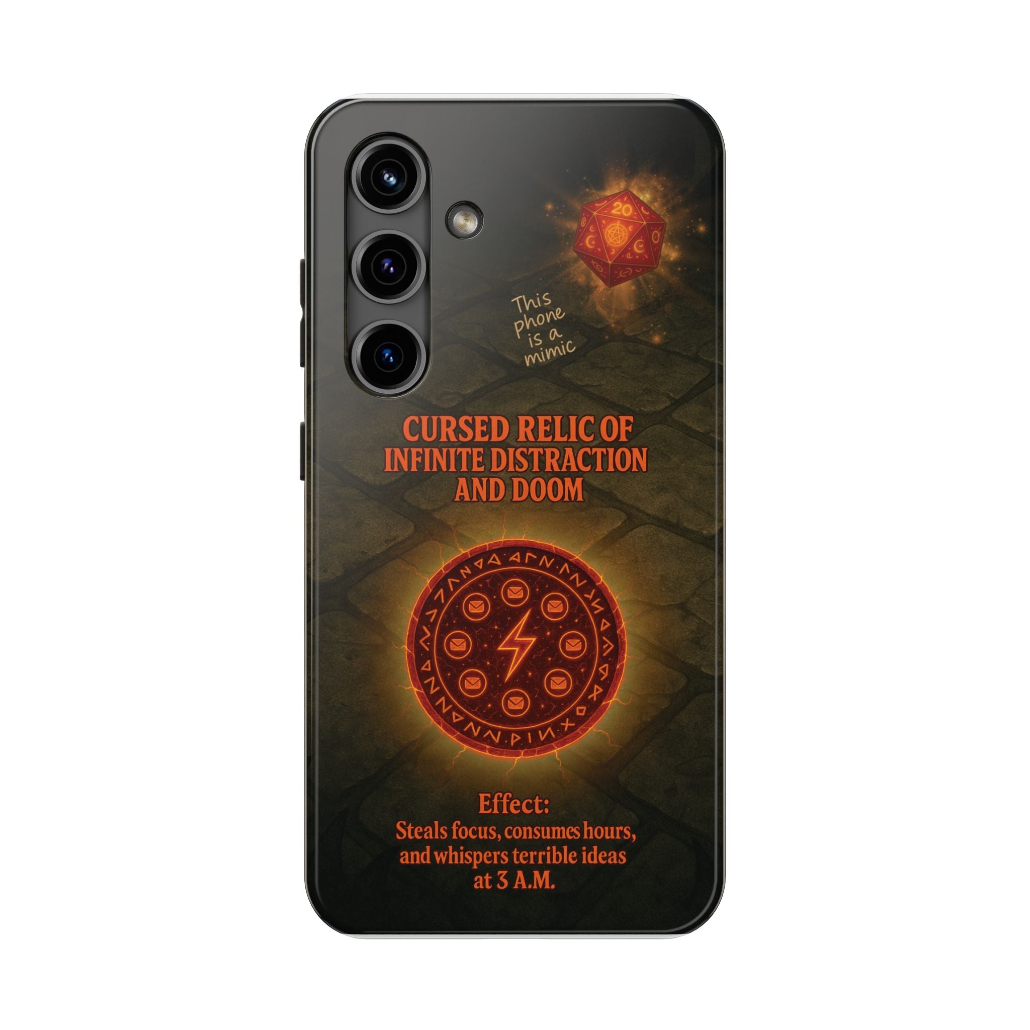 Cursed Relic Phone Case – 'Infinite Distraction & Doom' Protective RPG-Inspired Cover