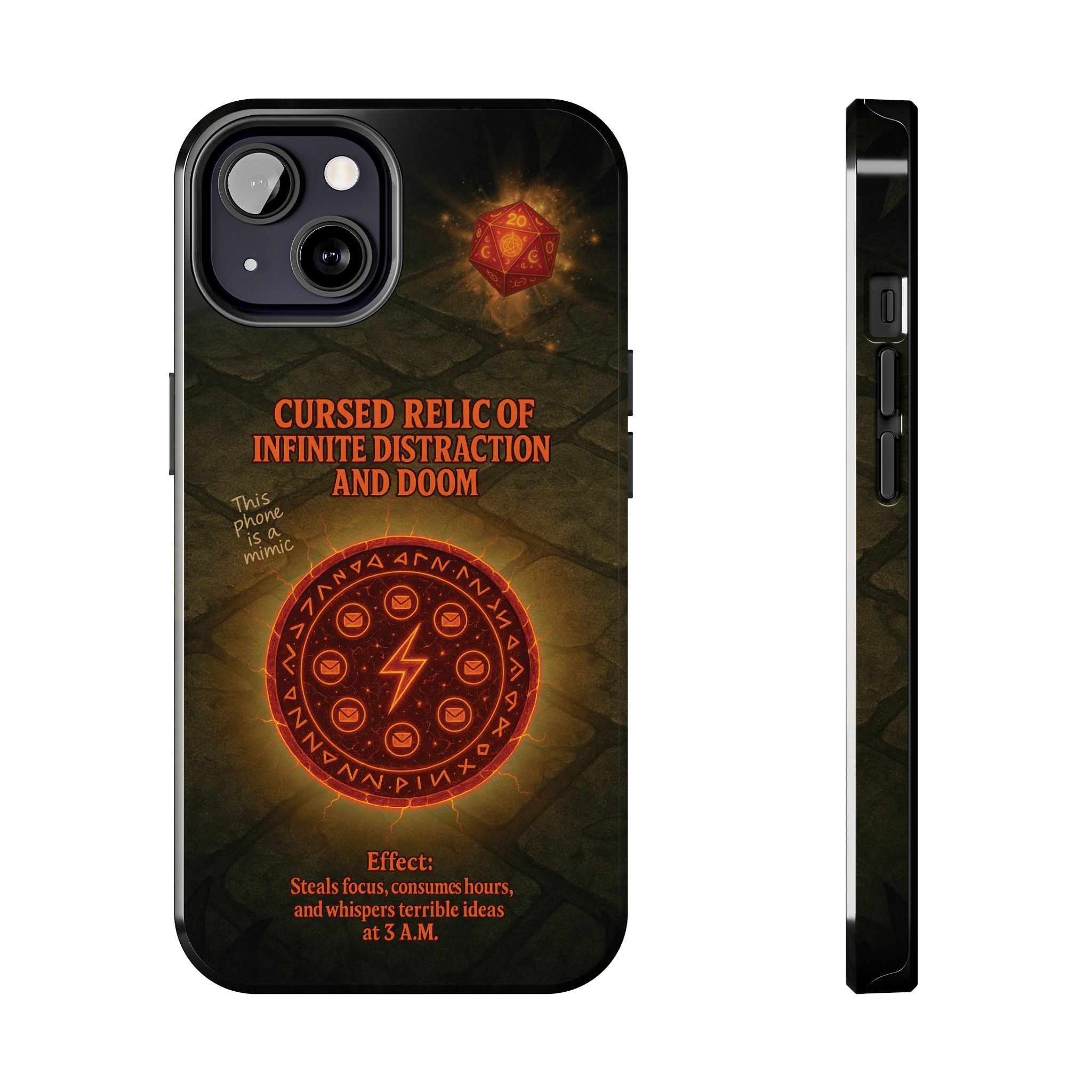 Cursed Relic Phone Case – 'Infinite Distraction & Doom' Protective RPG-Inspired Cover