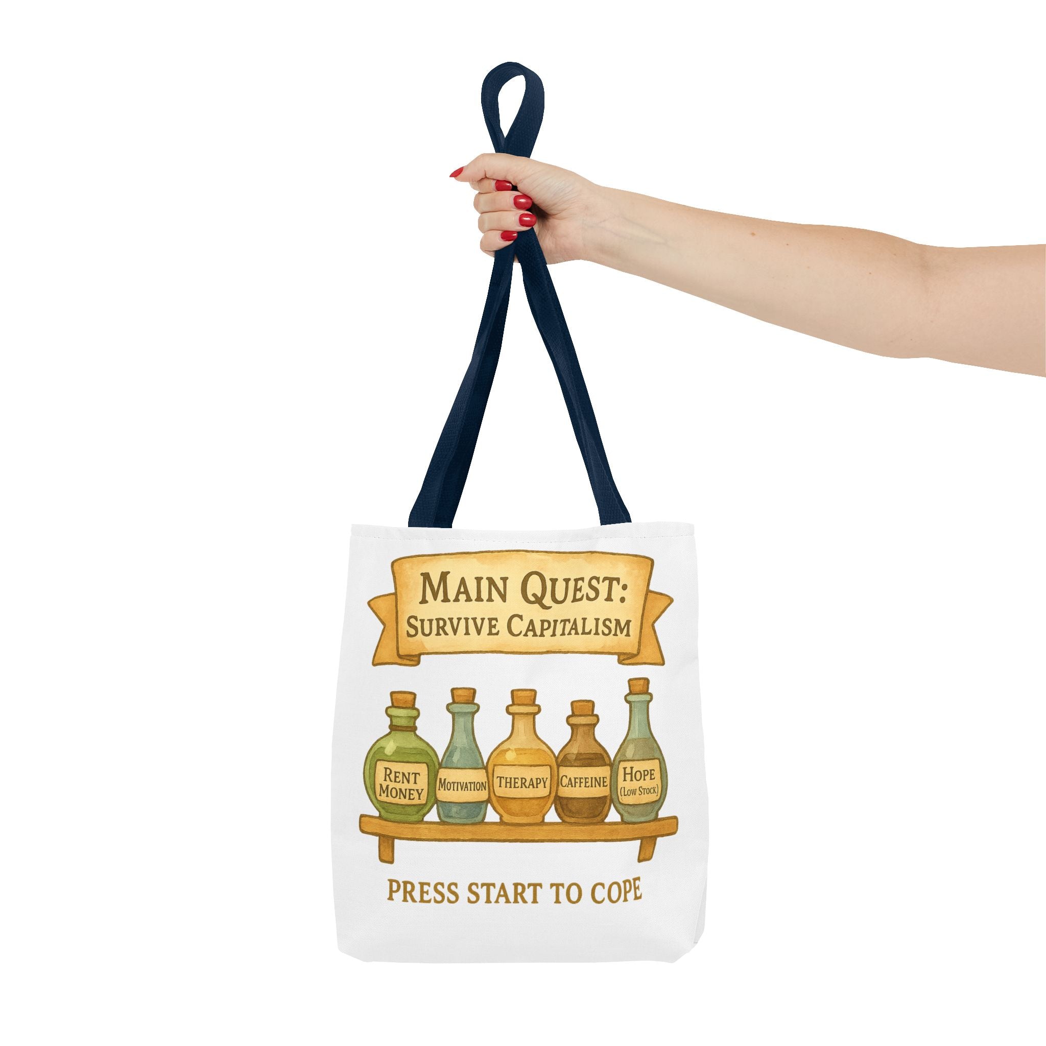 Main Quest Tote Bag – Survive Capitalism | Funny Gamer Gift & Eco-Friendly Shopping Tote