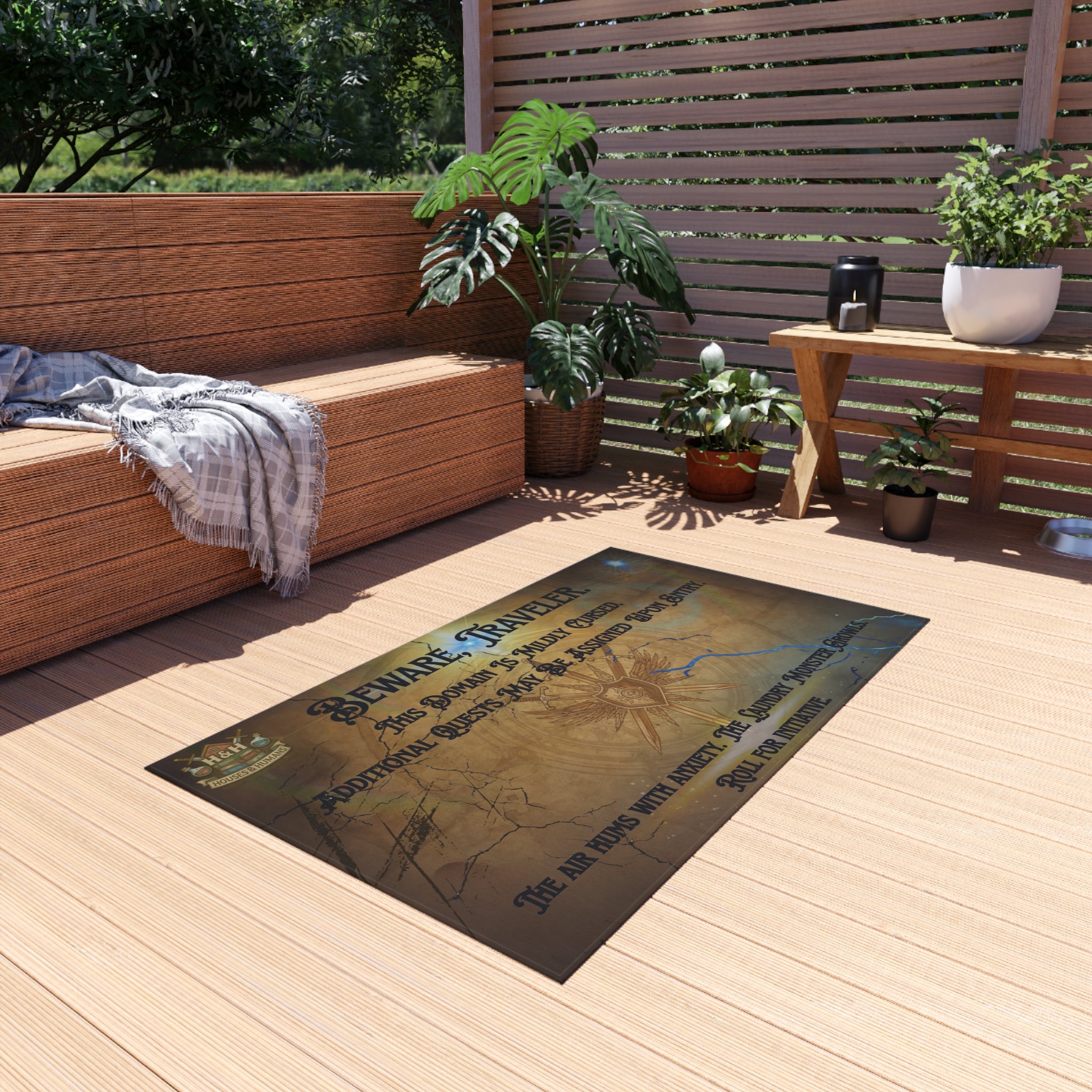 Beware, Traveler Doormat – Fantasy Rug for Gamers, Nerds & RPG Fans