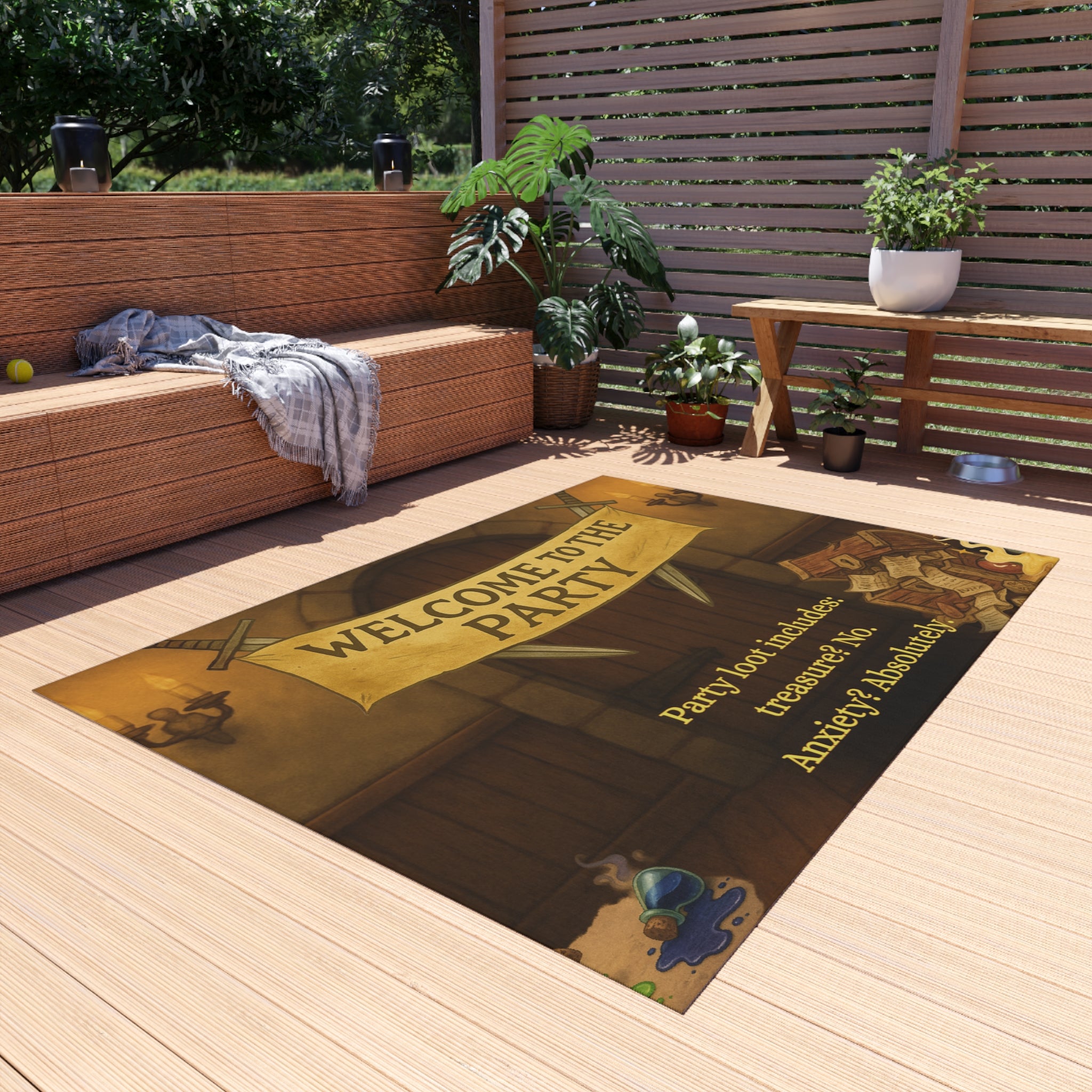 Funny Doormat – 'Welcome to the Party (Anxiety Loot)' RPG Rug for Nerdy Entrances