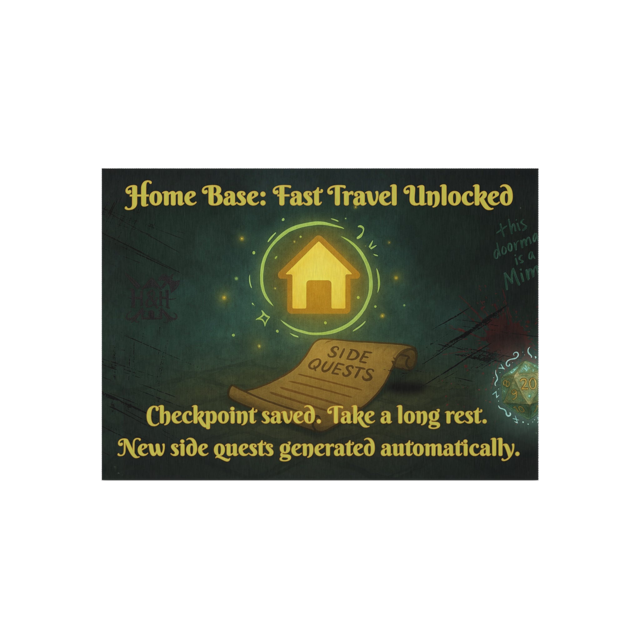 Gamer Doormat – 'Fast Travel Unlocked' Rug for RPG Home Base or Nerdy Entryways