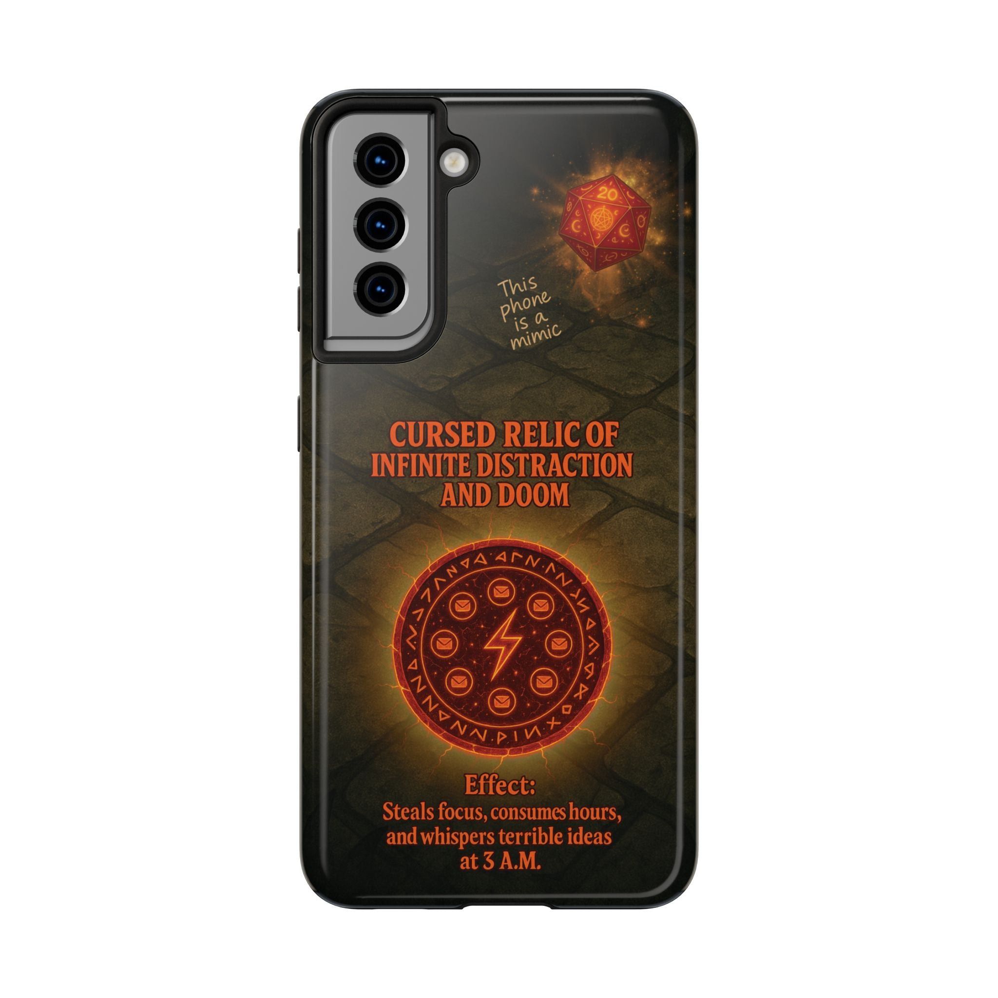 Cursed Relic Phone Case – 'Infinite Distraction & Doom' Protective RPG-Inspired Cover
