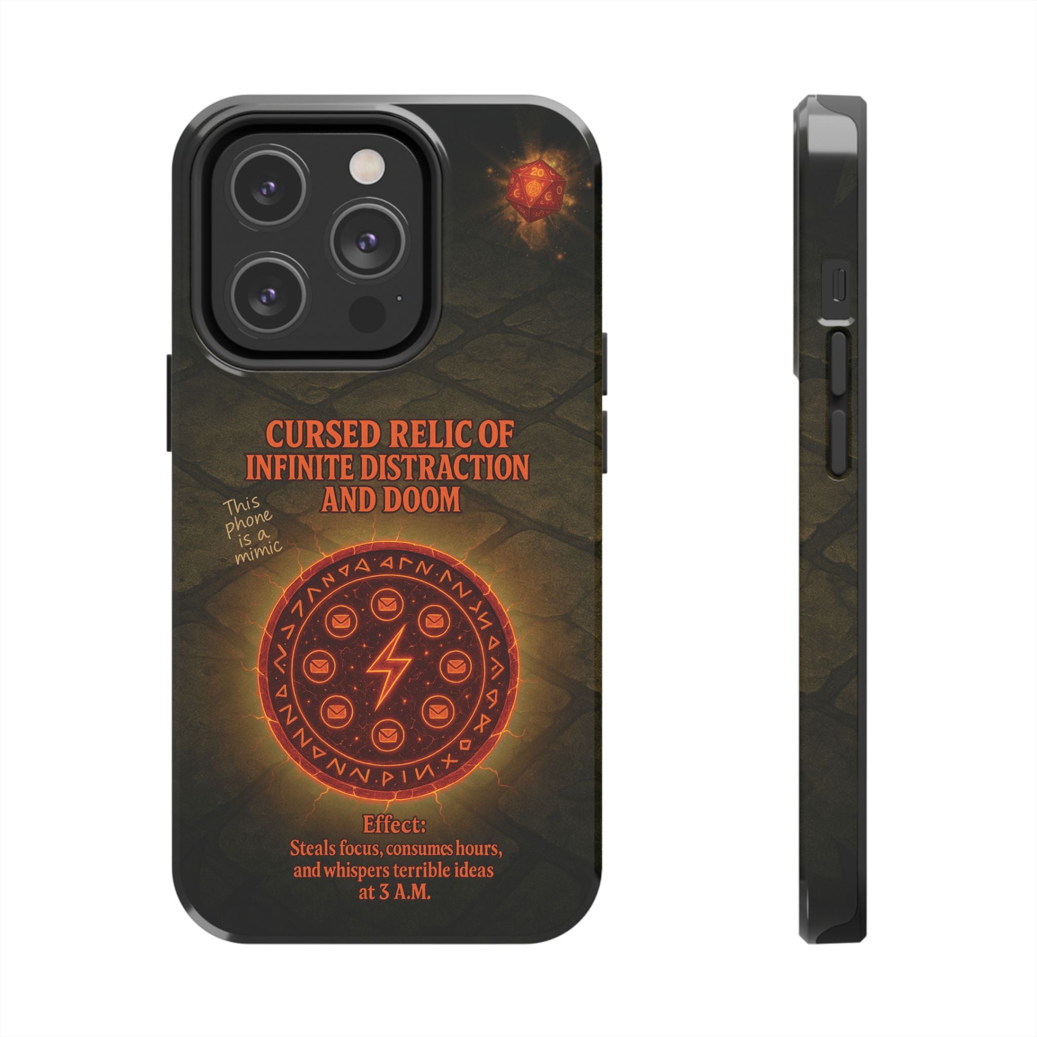 Cursed Relic Phone Case – 'Infinite Distraction & Doom' Protective RPG-Inspired Cover