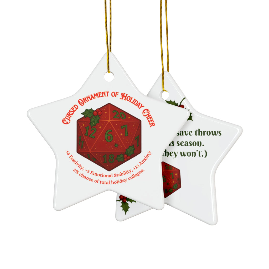 D&D Christmas Ornament – Cursed Ceramic Gamer Decor for Tree (Double-Sided)