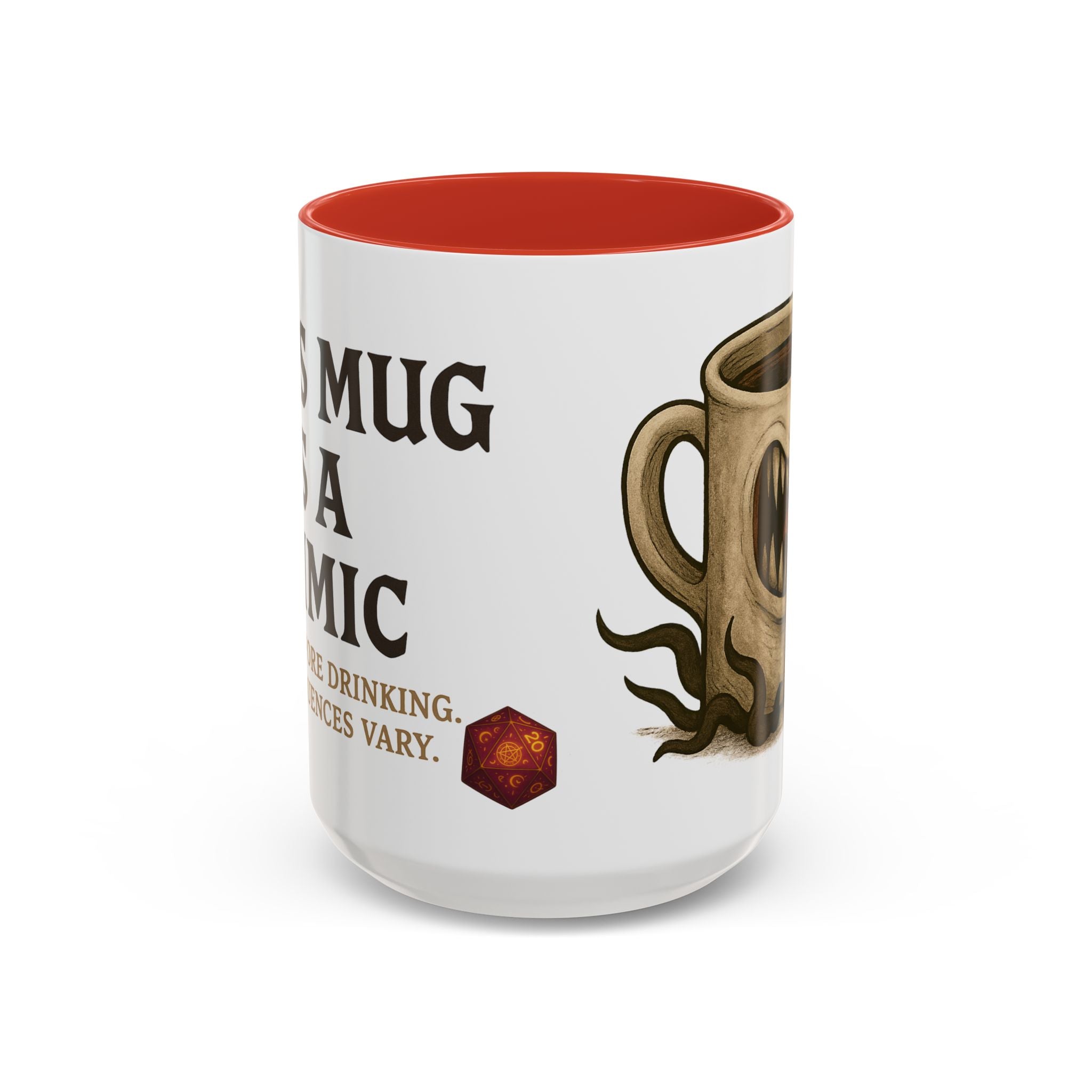 Funny RPG Mug – ‘This Mug Is a Mimic’ Coffee Cup for D&D Fans & Dungeon Crawlers