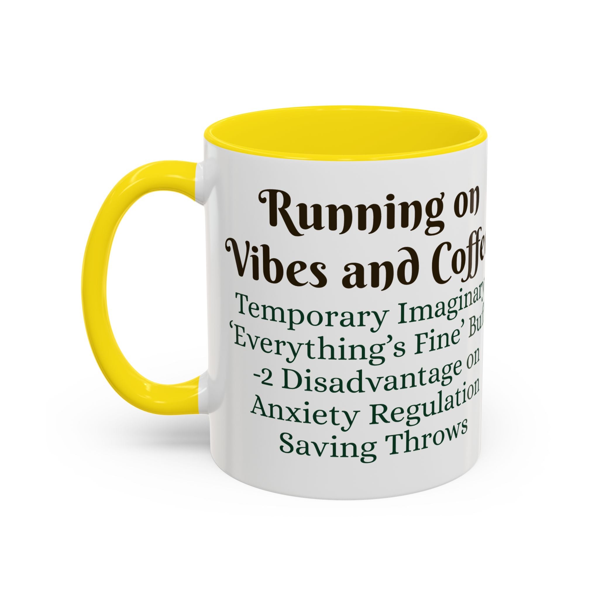 Gaming Coffee Mug – ‘Running on Vibes & Coffee’ Critical Brew Level for D&D Fans RPG