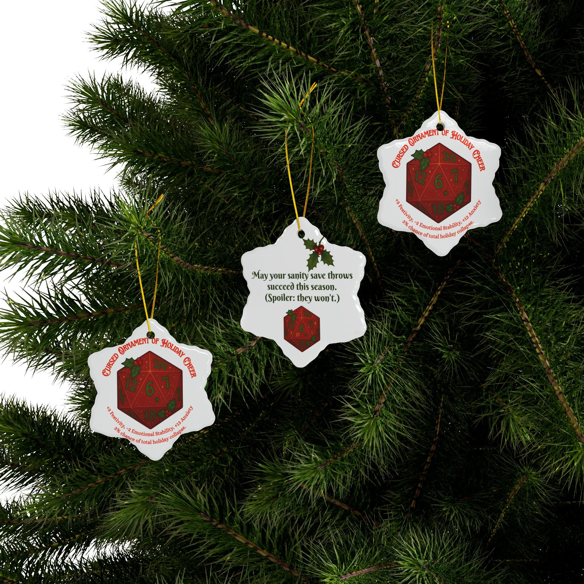 D&D Christmas Ornament – Cursed Ceramic Gamer Decor for Tree (Double-Sided)