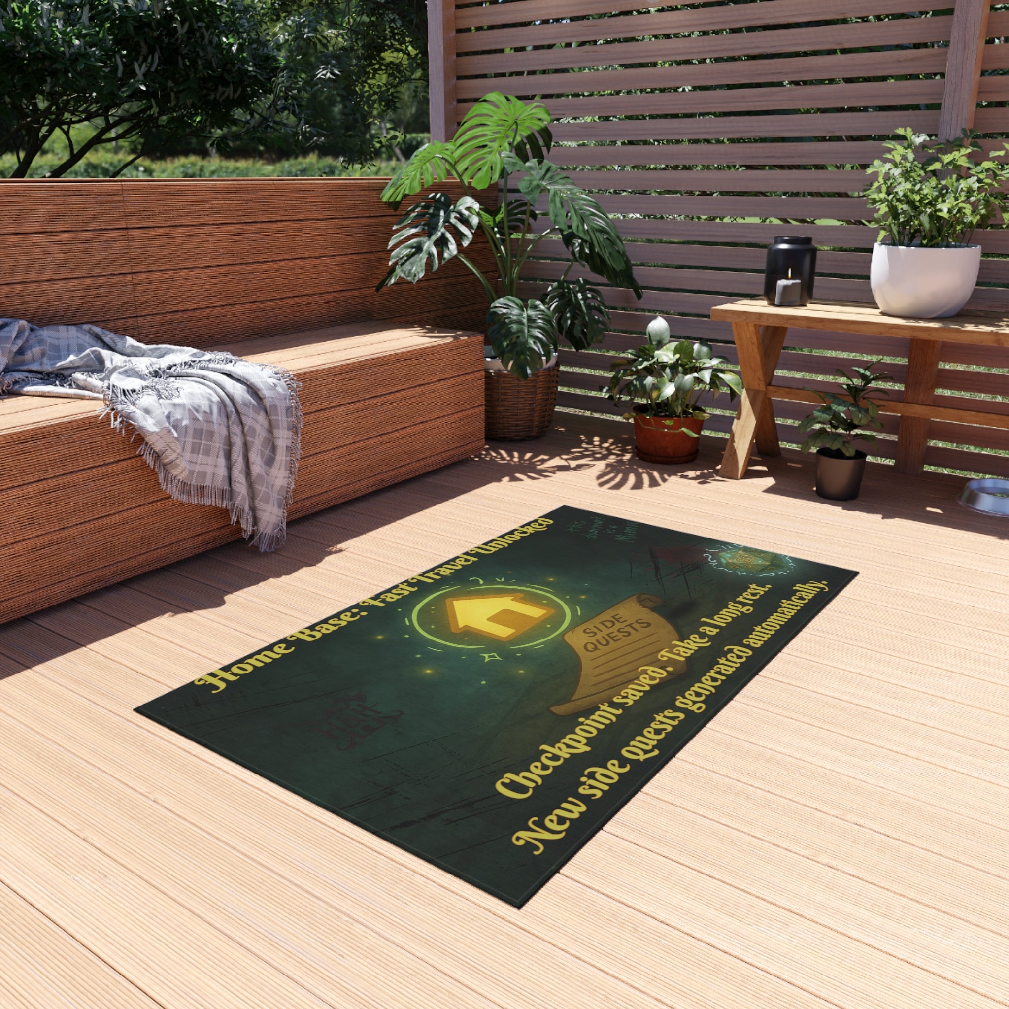 Gamer Doormat – 'Fast Travel Unlocked' Rug for RPG Home Base or Nerdy Entryways