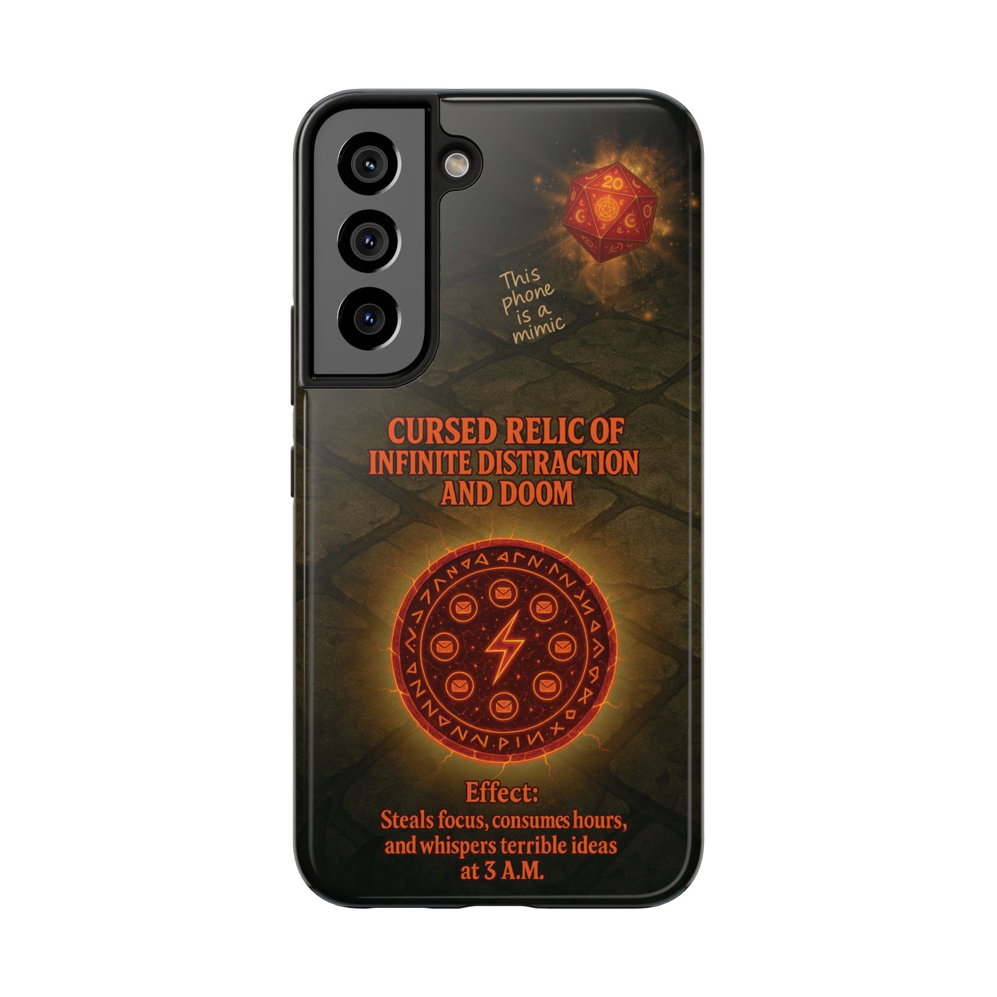 Cursed Relic Phone Case – 'Infinite Distraction & Doom' Protective RPG-Inspired Cover