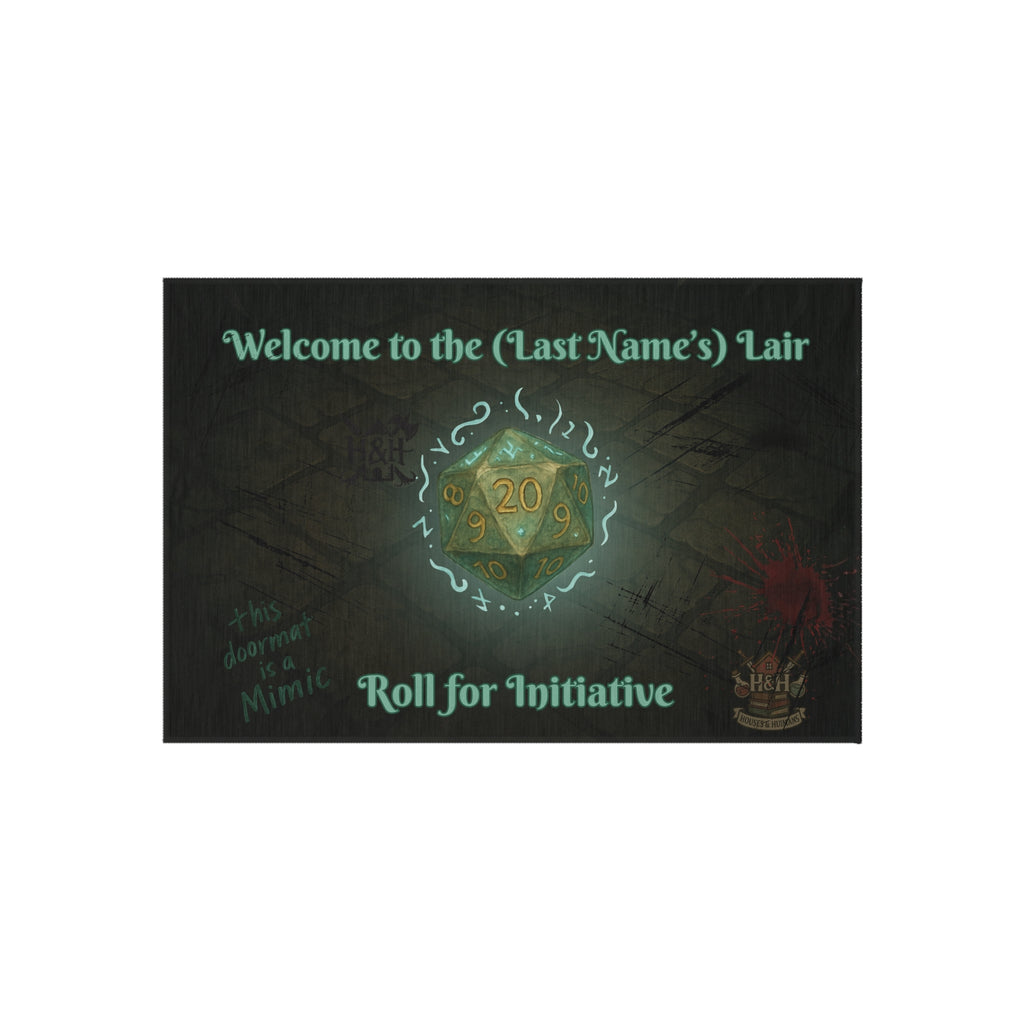 Personalized Gamer Doormat – ‘Welcome to the (Name)’s Lair’ RPG Mat with D20 Design