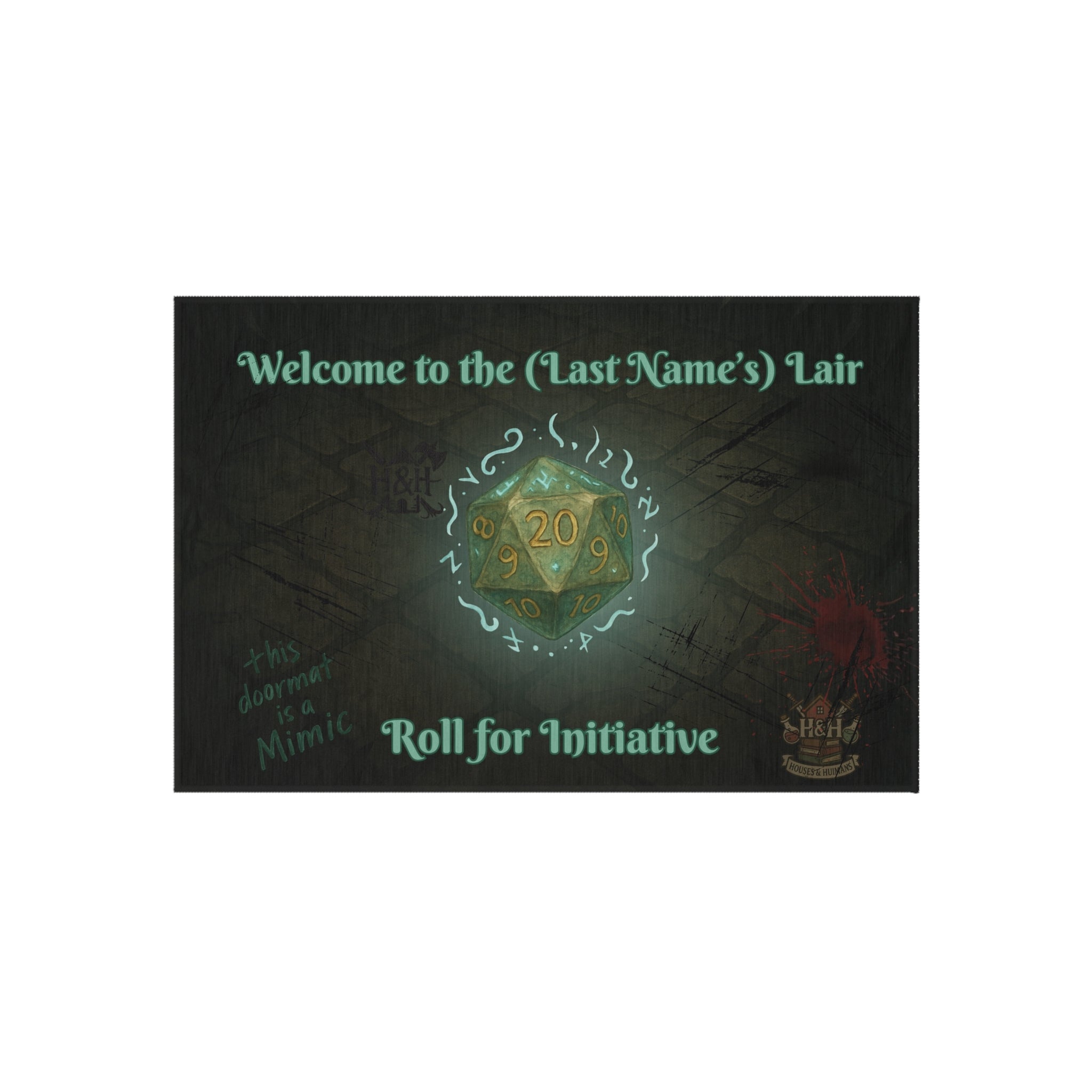 Personalized Gamer Doormat – ‘Welcome to the (Name)’s Lair’ RPG Mat with D20 Design