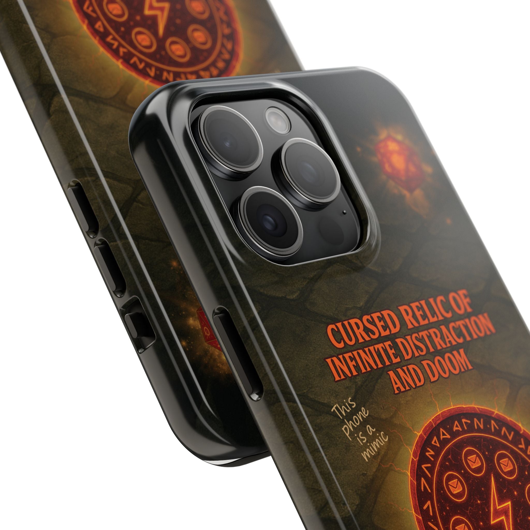 Cursed Relic Phone Case – 'Infinite Distraction & Doom' Protective RPG-Inspired Cover