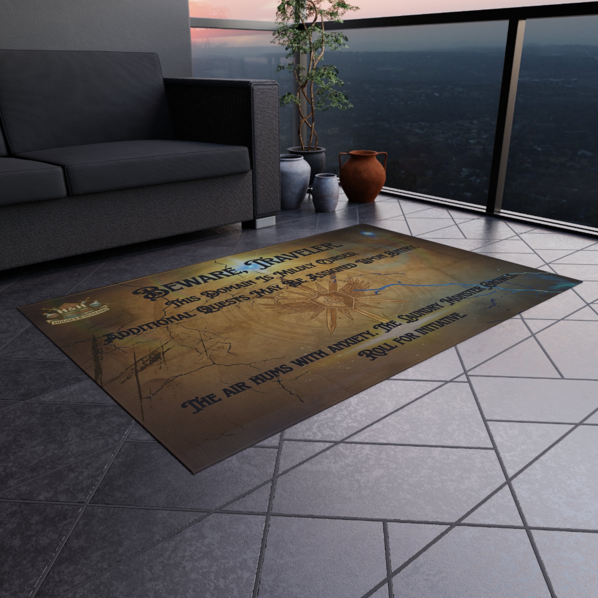 Beware, Traveler Doormat – Fantasy Rug for Gamers, Nerds & RPG Fans