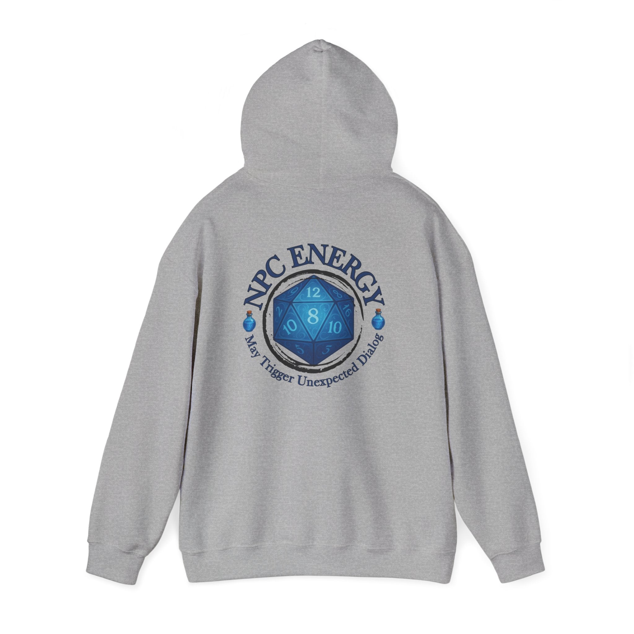Funny Gamer Hoodie – NPC Energy Sweatshirt with D20 Dice & Dialogue Trigger Warning