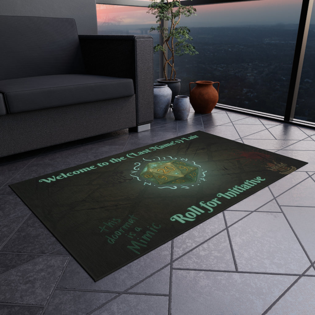 Personalized Gamer Doormat – ‘Welcome to the (Name)’s Lair’ RPG Mat with D20 Design