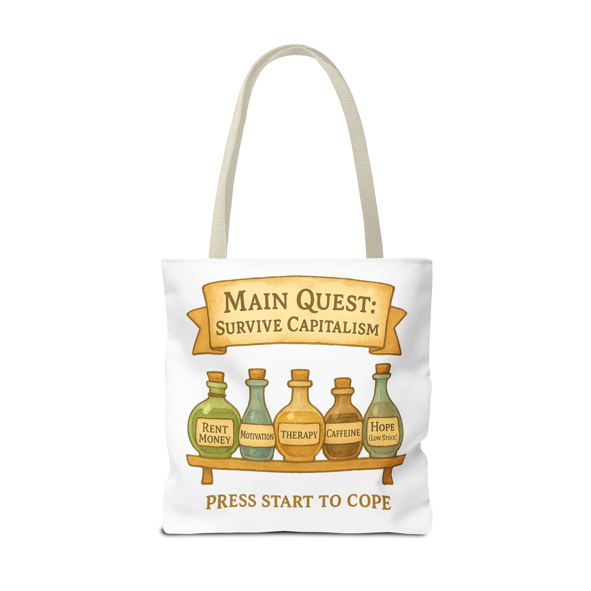 Main Quest Tote Bag – Survive Capitalism | Funny Gamer Gift & Eco-Friendly Shopping Tote