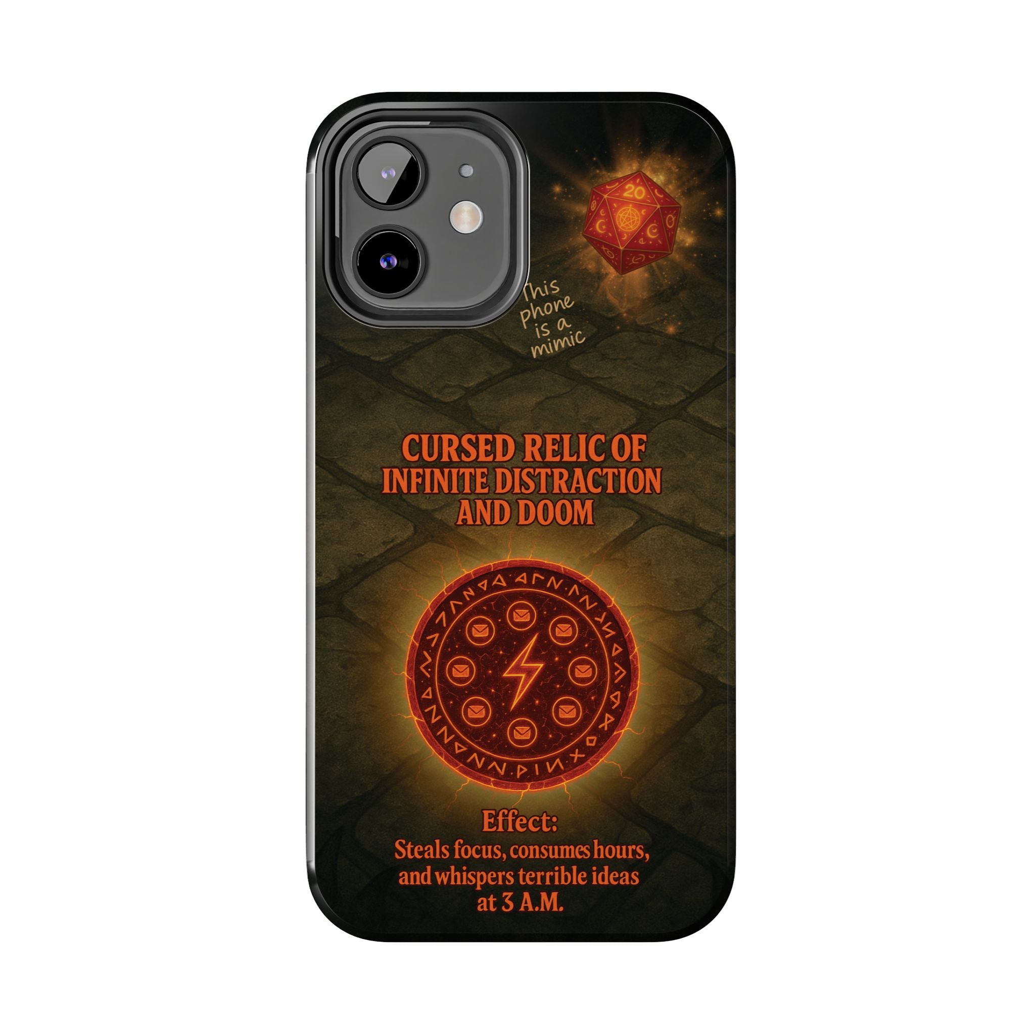 Cursed Relic Phone Case – 'Infinite Distraction & Doom' Protective RPG-Inspired Cover