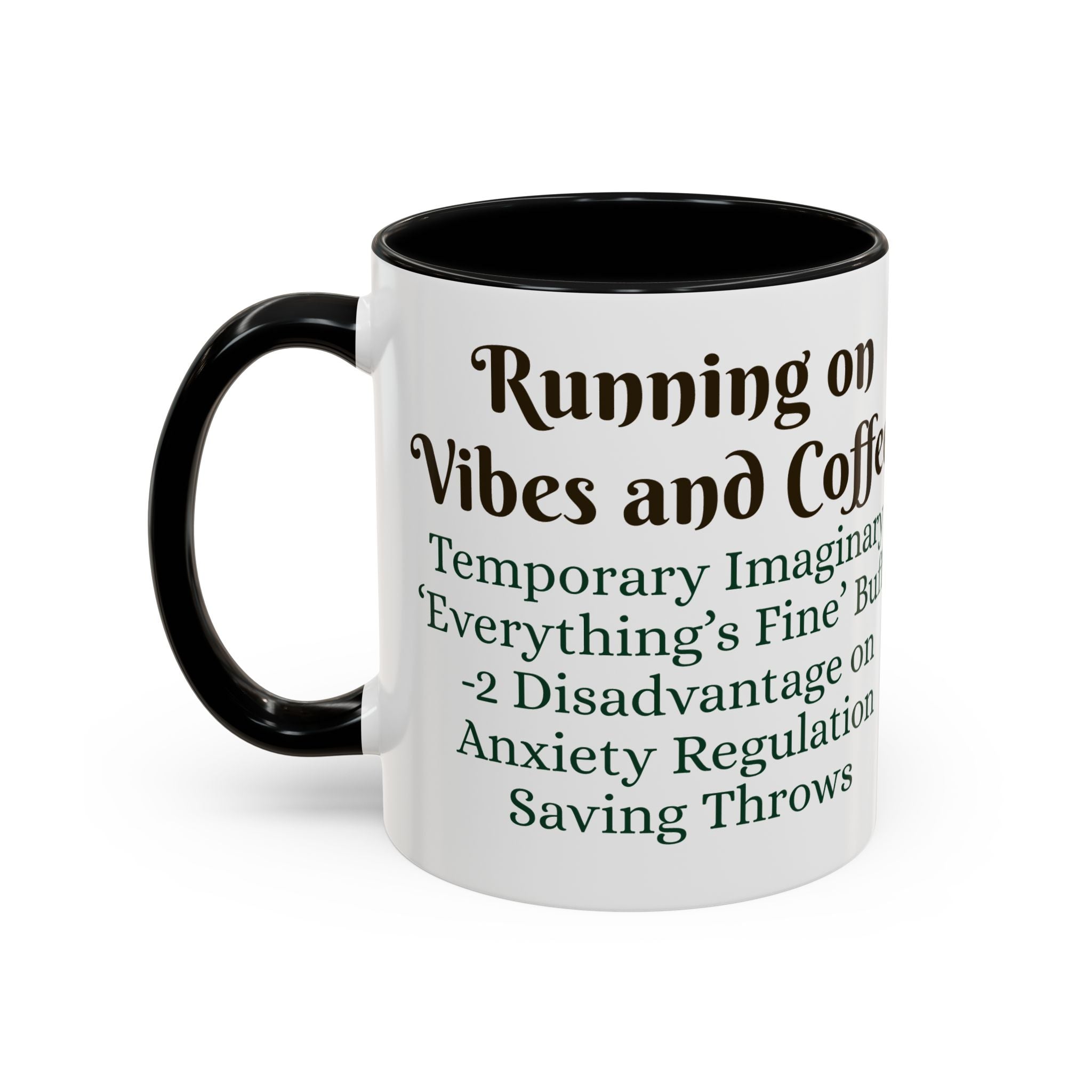Gaming Coffee Mug – ‘Running on Vibes & Coffee’ Critical Brew Level for D&D Fans RPG