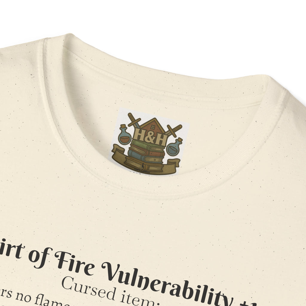 Cursed Item Shirt – ‘Shirt of Fire Vulnerability’ Fantasy Tee for RPG Gamers & Nerds