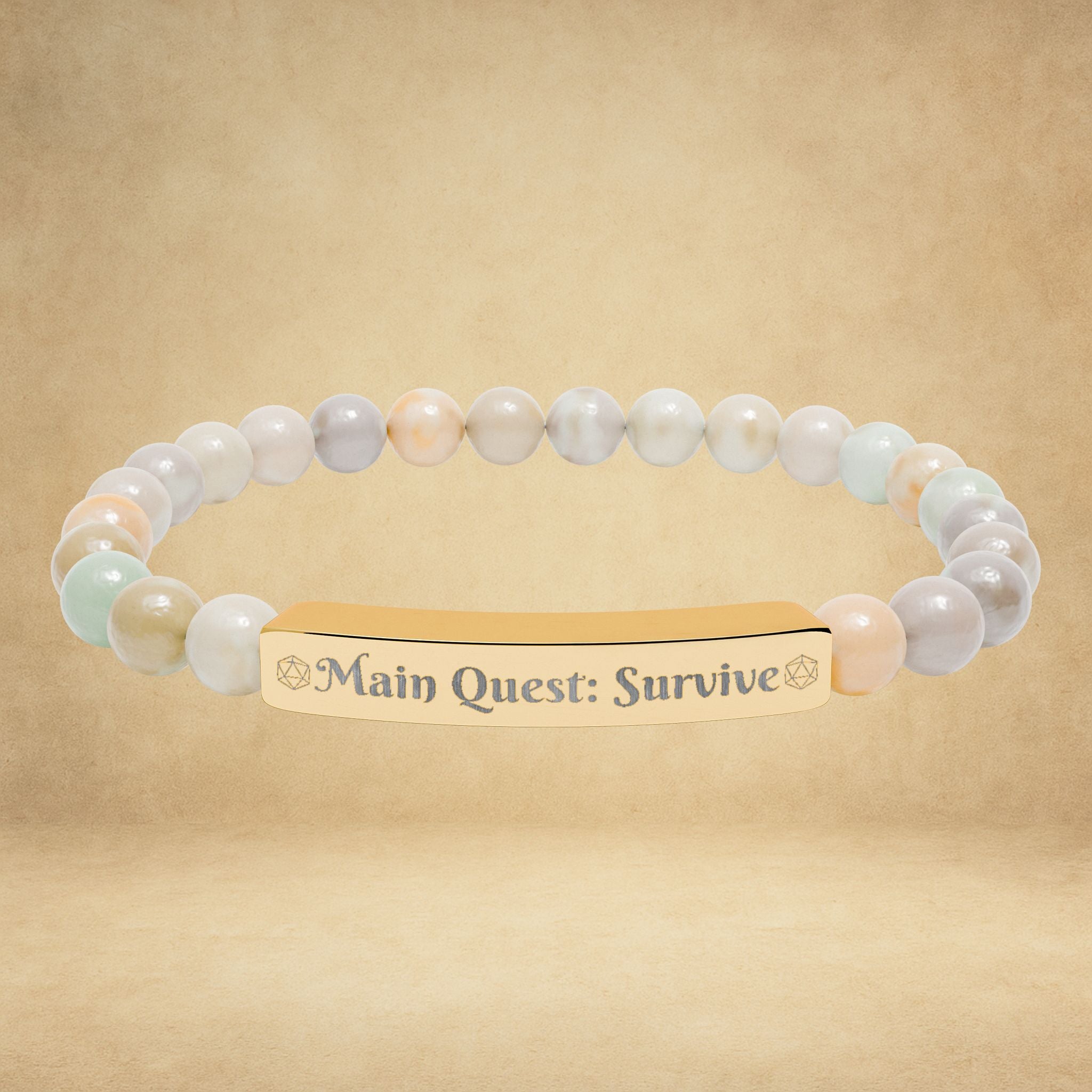 Main Quest: Survive - Engraved Natural Stone Stretch Bracelet