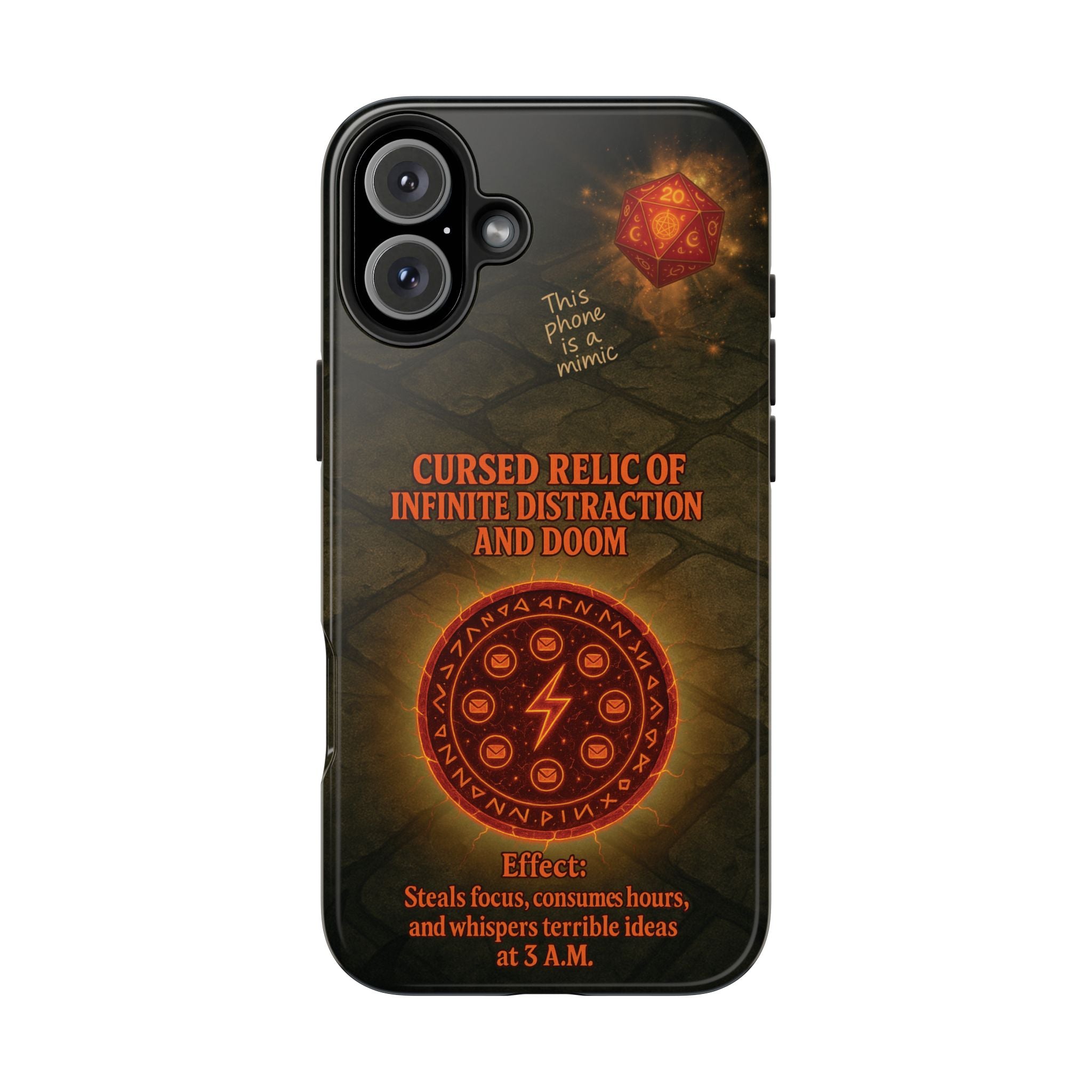 Cursed Relic Phone Case – 'Infinite Distraction & Doom' Protective RPG-Inspired Cover
