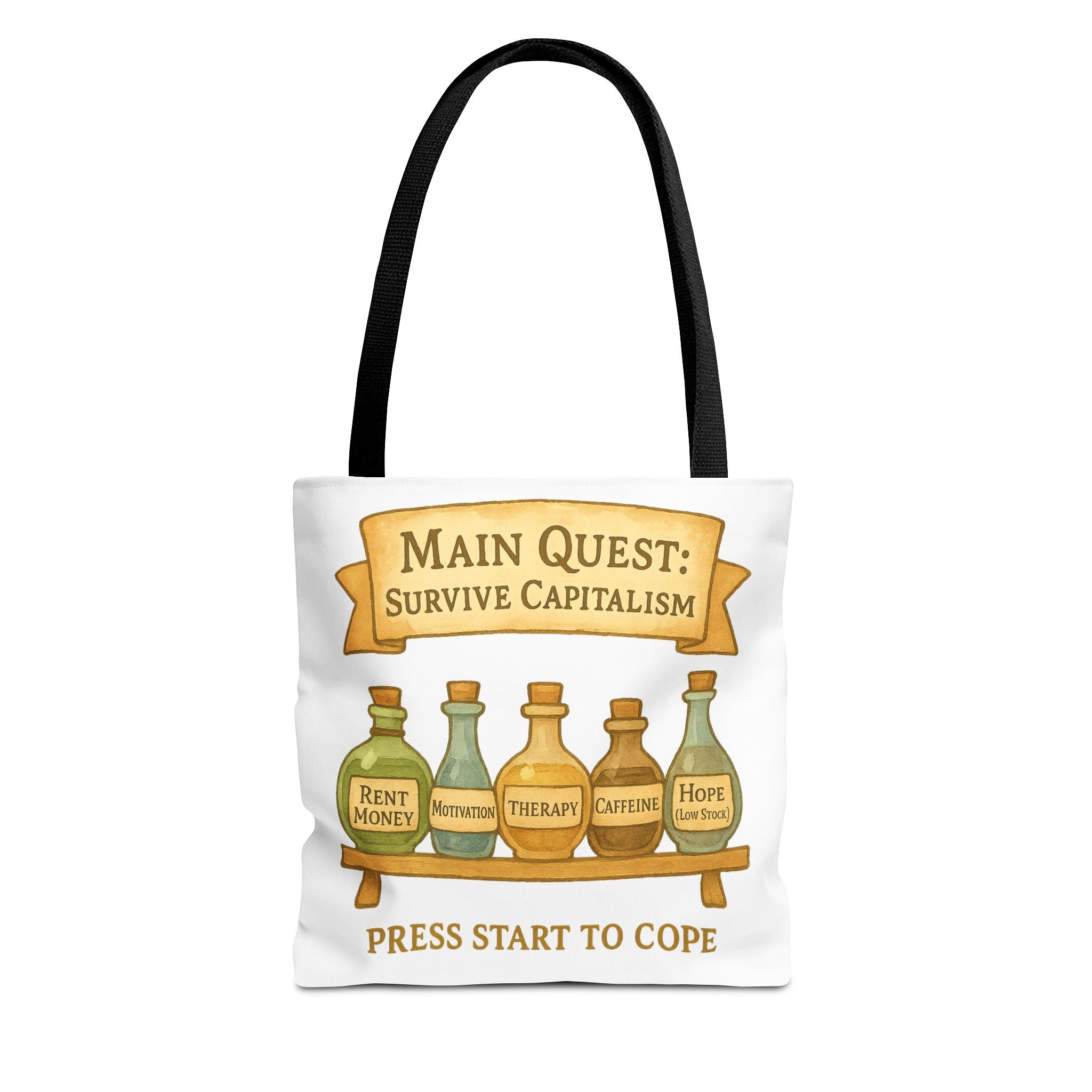 Main Quest Tote Bag – Survive Capitalism | Funny Gamer Gift & Eco-Friendly Shopping Tote