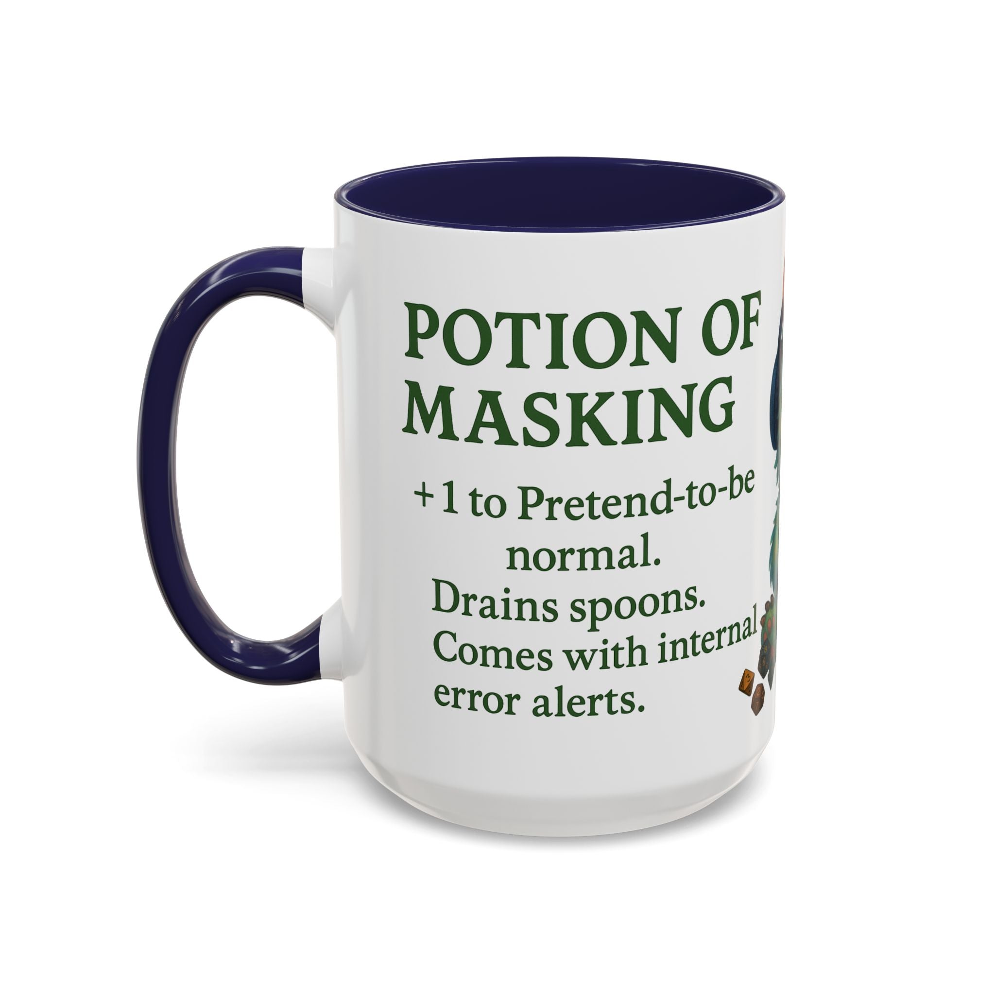 Neurodivergent Mug – 'Potion of Masking' Coffee Cup with Cute Autism Monster Art