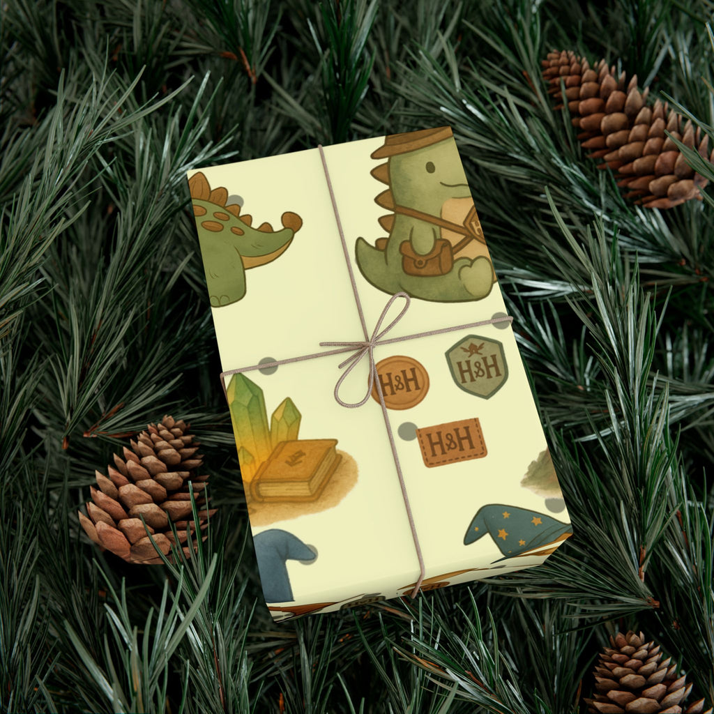 Dinosaur Gift Wrap Papers, Adventurous Holiday Gift RPG wrapping paper