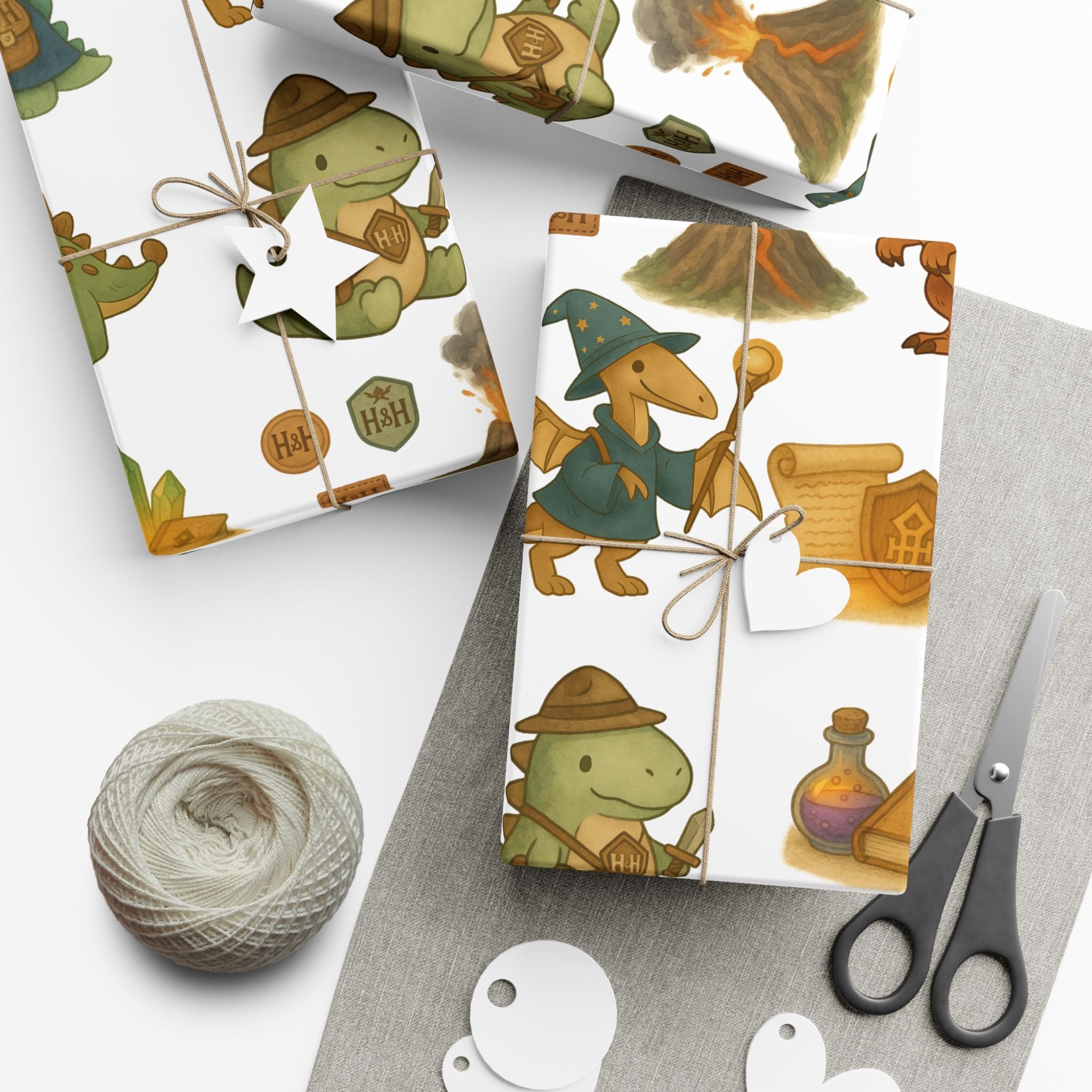Dinosaur Gift Wrap Papers, Adventurous Holiday Gift RPG wrapping paper