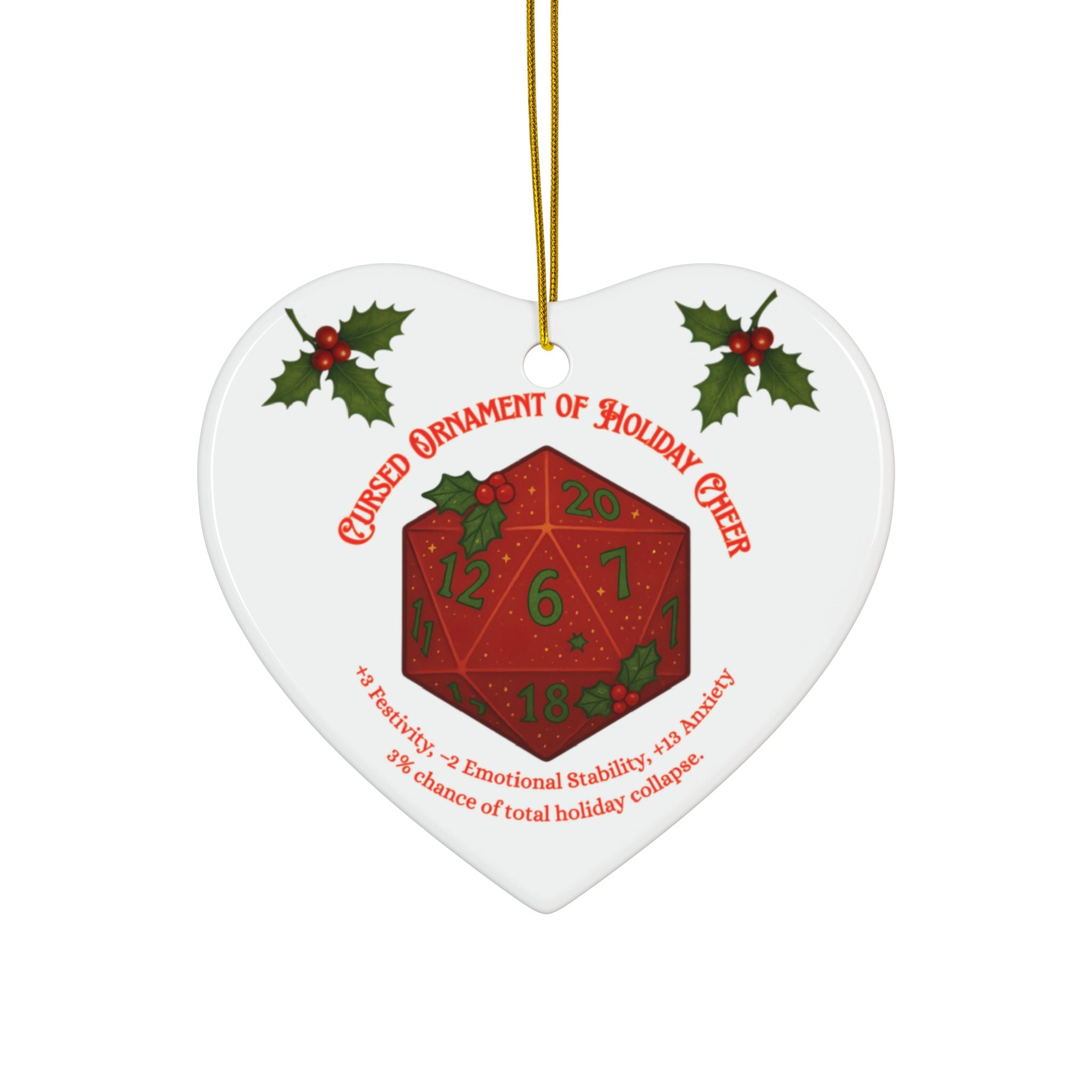 D&D Christmas Ornament – Cursed Ceramic Gamer Decor for Tree (Double-Sided)