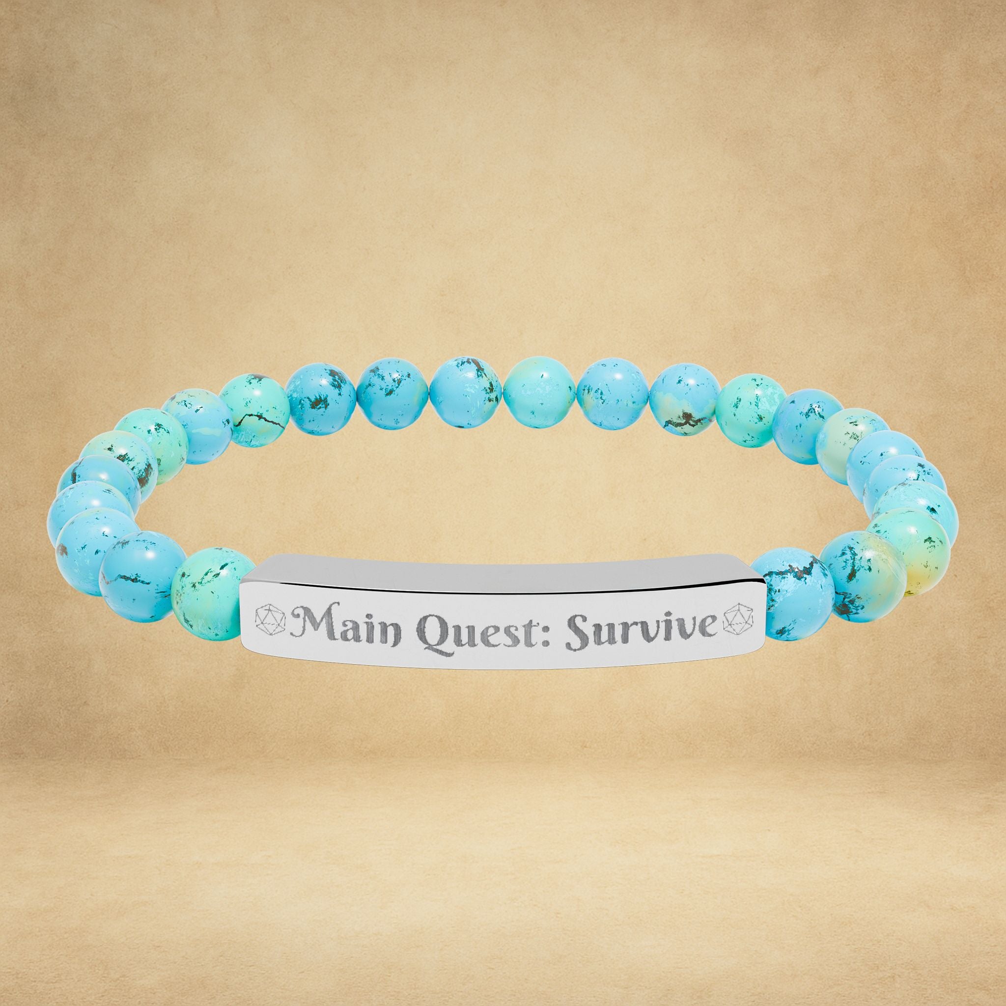 Main Quest: Survive - Engraved Natural Stone Stretch Bracelet