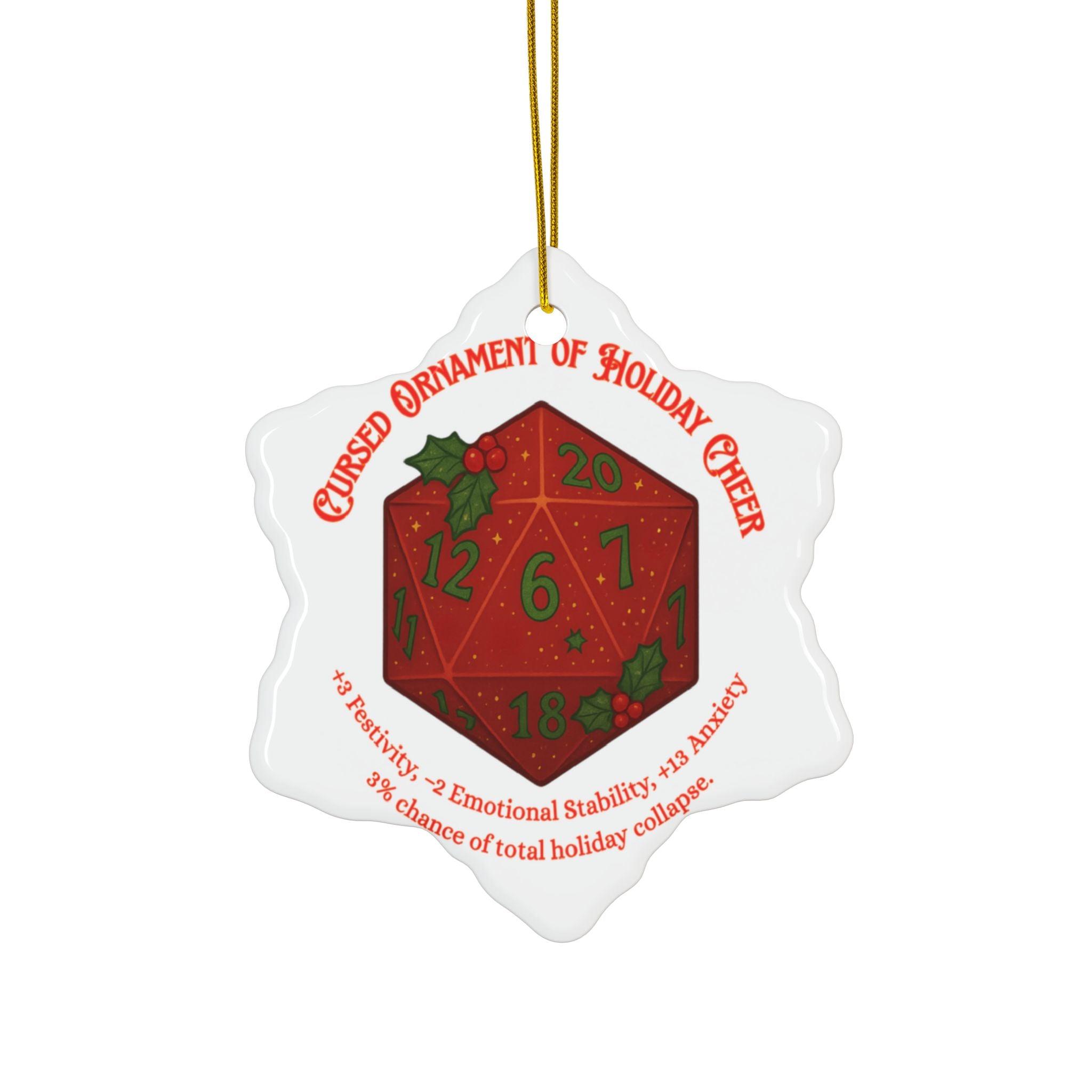 D&D Christmas Ornament – Cursed Ceramic Gamer Decor for Tree (Double-Sided)