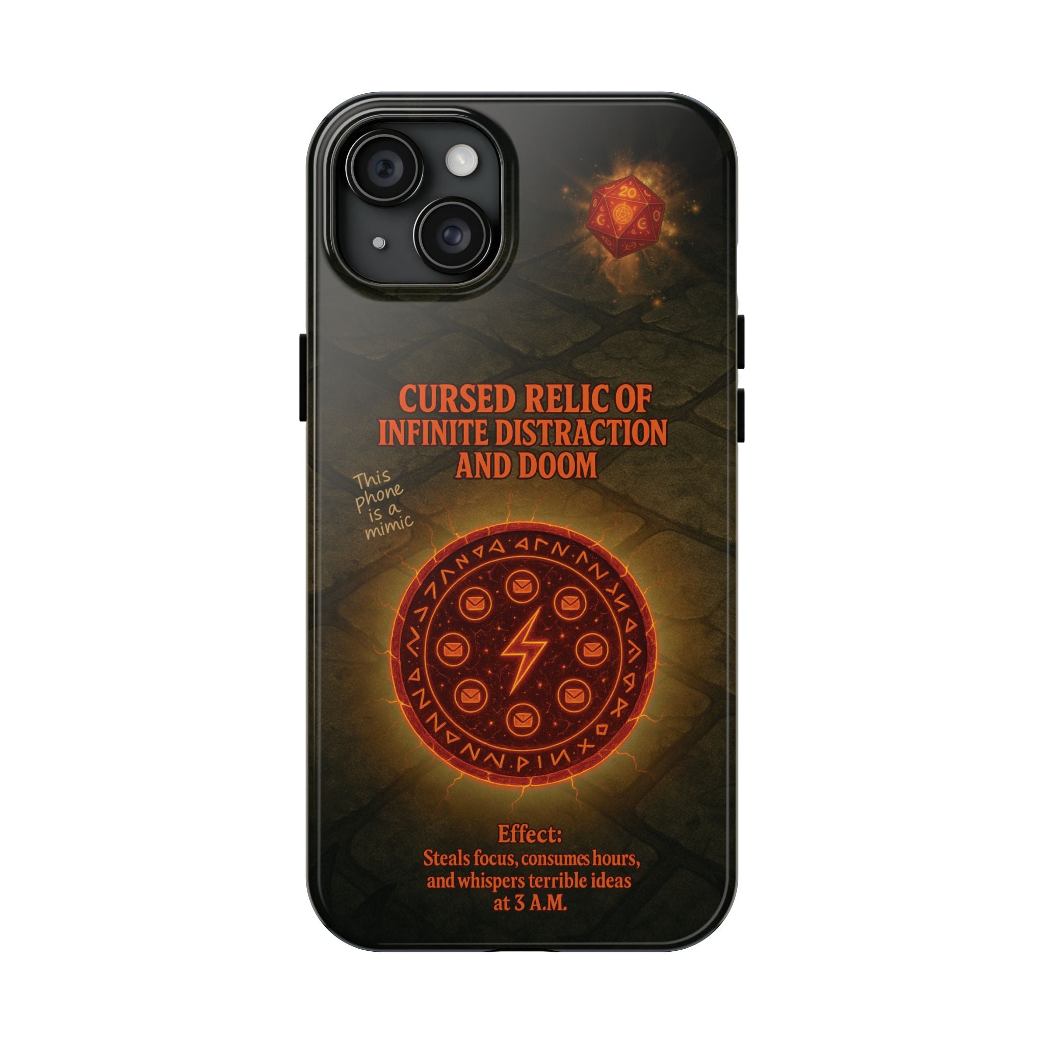 Cursed Relic Phone Case – 'Infinite Distraction & Doom' Protective RPG-Inspired Cover