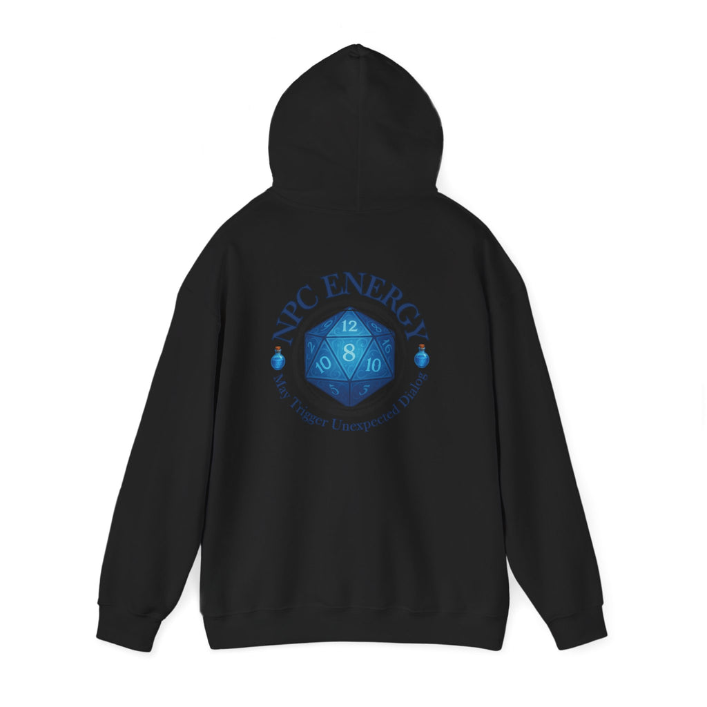 Funny Gamer Hoodie – NPC Energy Sweatshirt with D20 Dice & Dialogue Trigger Warning